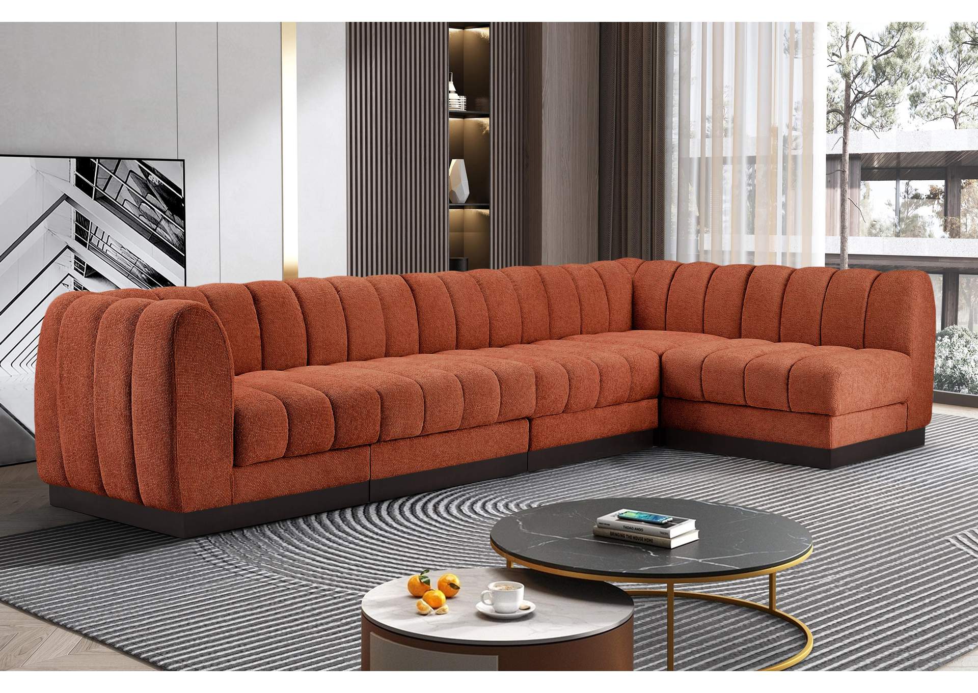 Quinn Cognac Chenille Fabric Modular Sectional,Meridian Furniture