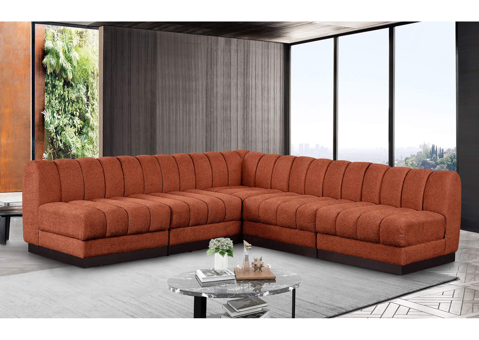 Quinn Cognac Chenille Fabric Modular Sectional,Meridian Furniture