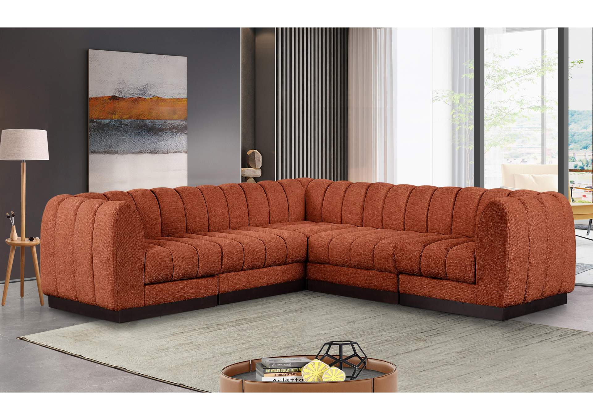 Quinn Cognac Chenille Fabric Modular Sectional,Meridian Furniture