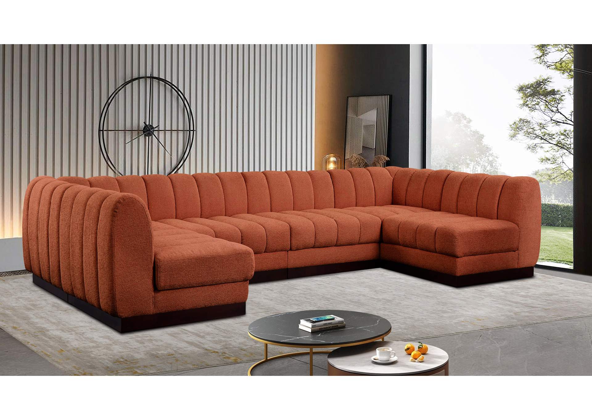 Quinn Cognac Chenille Fabric Modular Sectional,Meridian Furniture