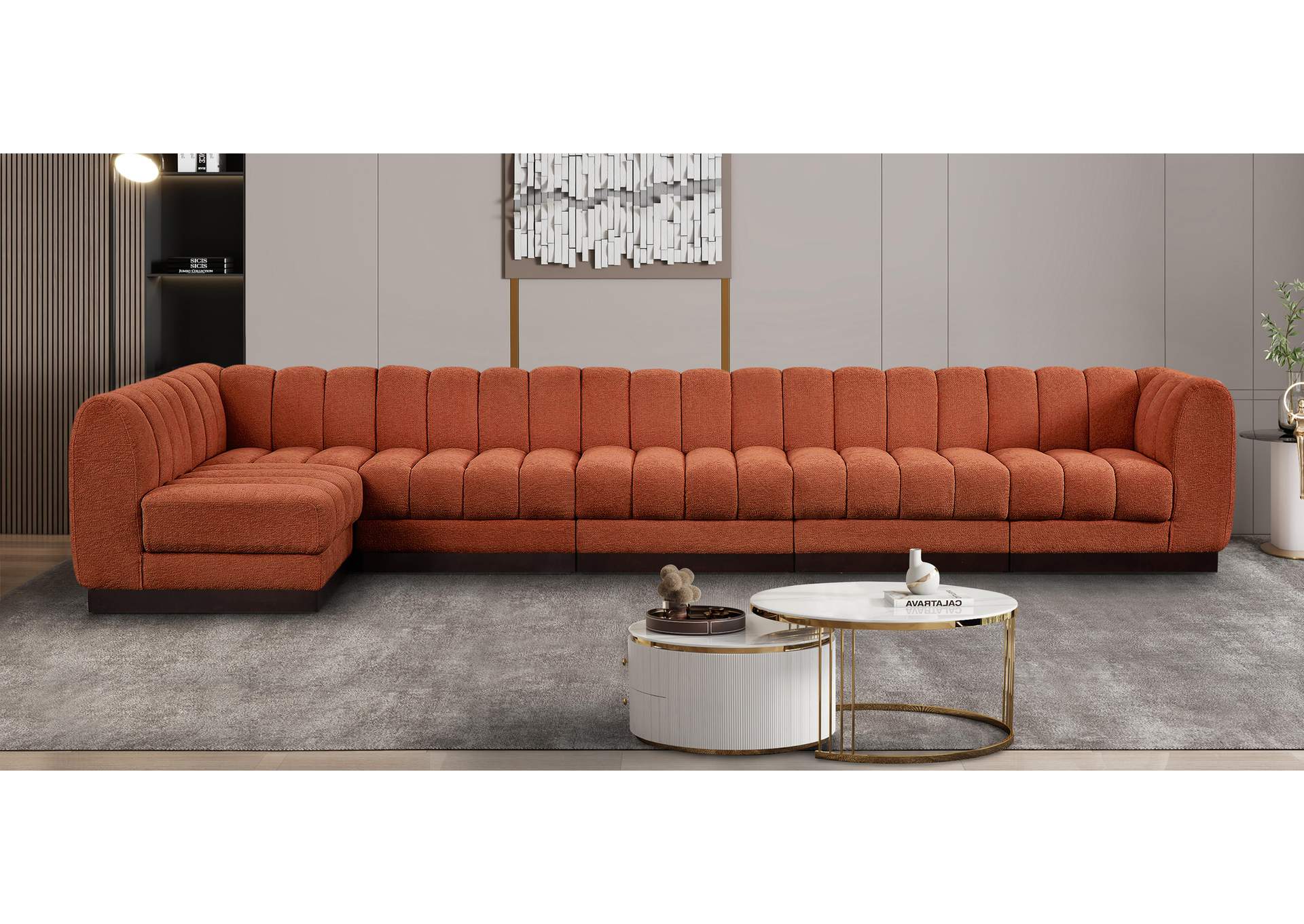 Quinn Cognac Chenille Fabric Modular Sectional,Meridian Furniture