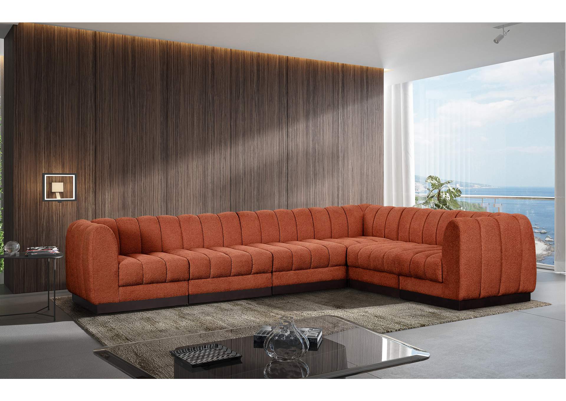 Quinn Cognac Chenille Fabric Modular Sectional,Meridian Furniture