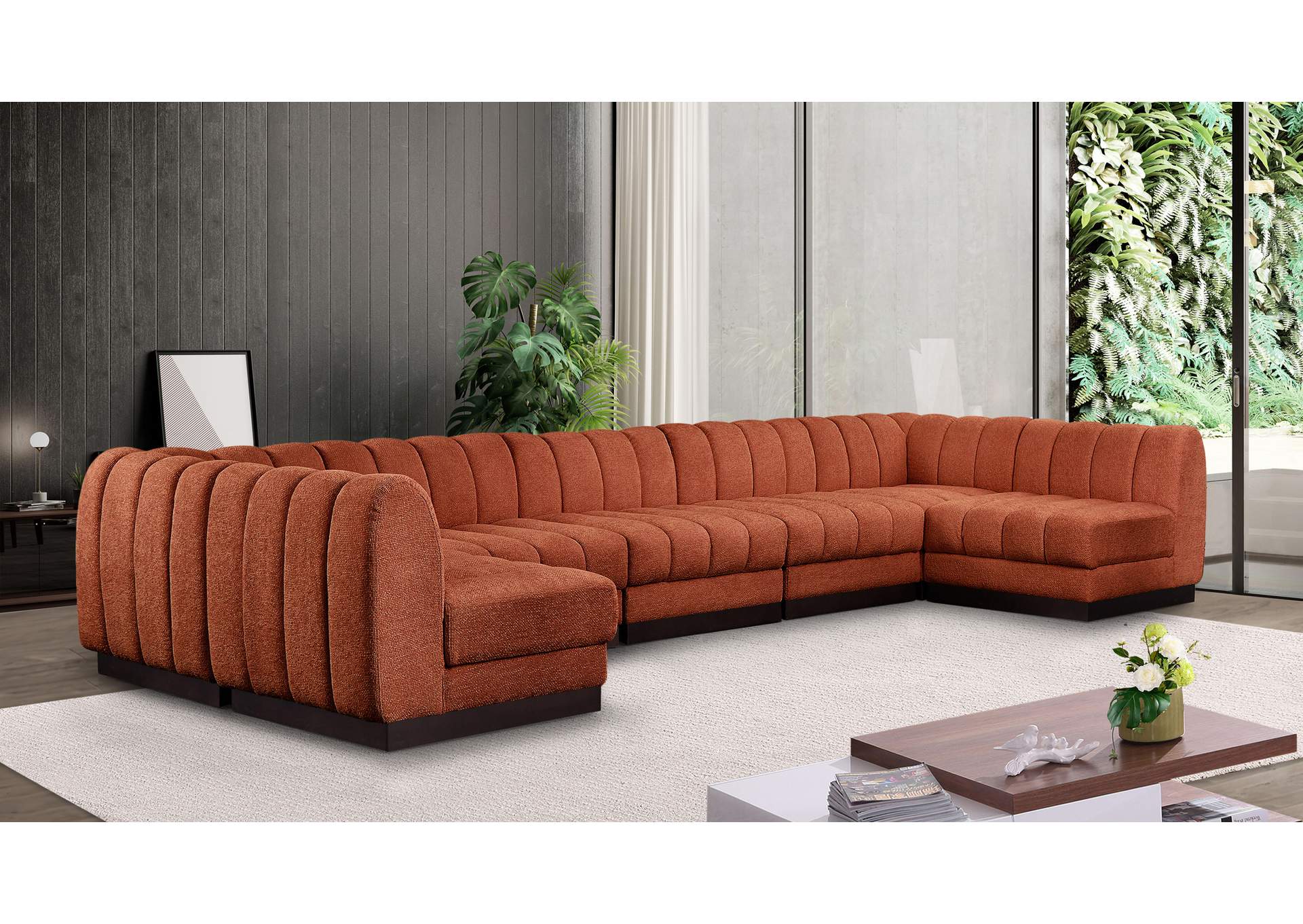 Quinn Cognac Chenille Fabric Modular Sectional,Meridian Furniture