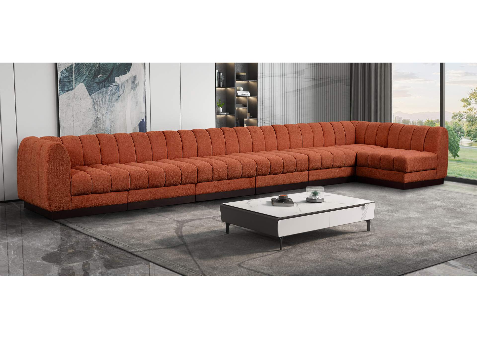 Quinn Cognac Chenille Fabric Modular Sectional,Meridian Furniture