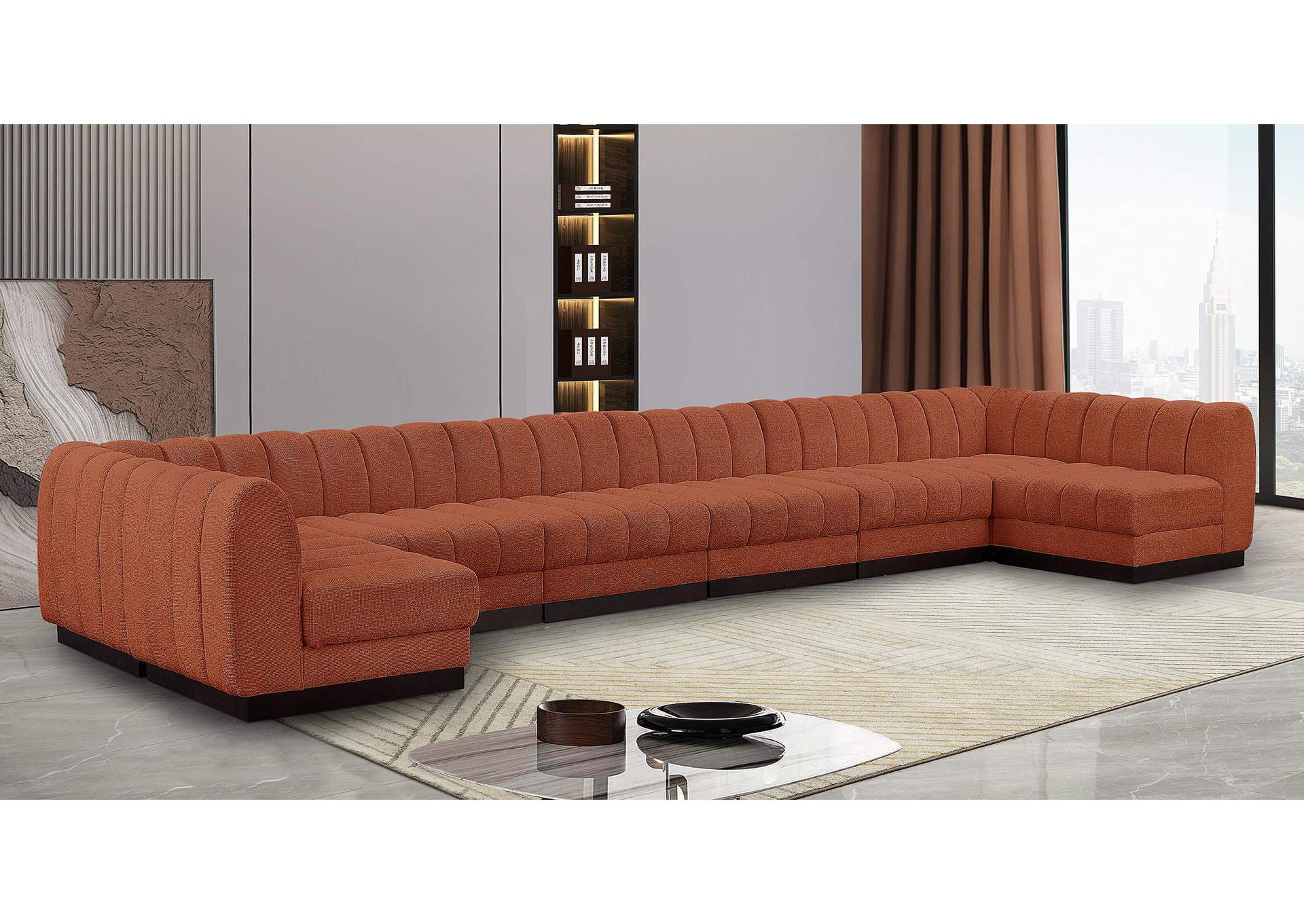 Quinn Cognac Chenille Fabric Modular Sectional,Meridian Furniture