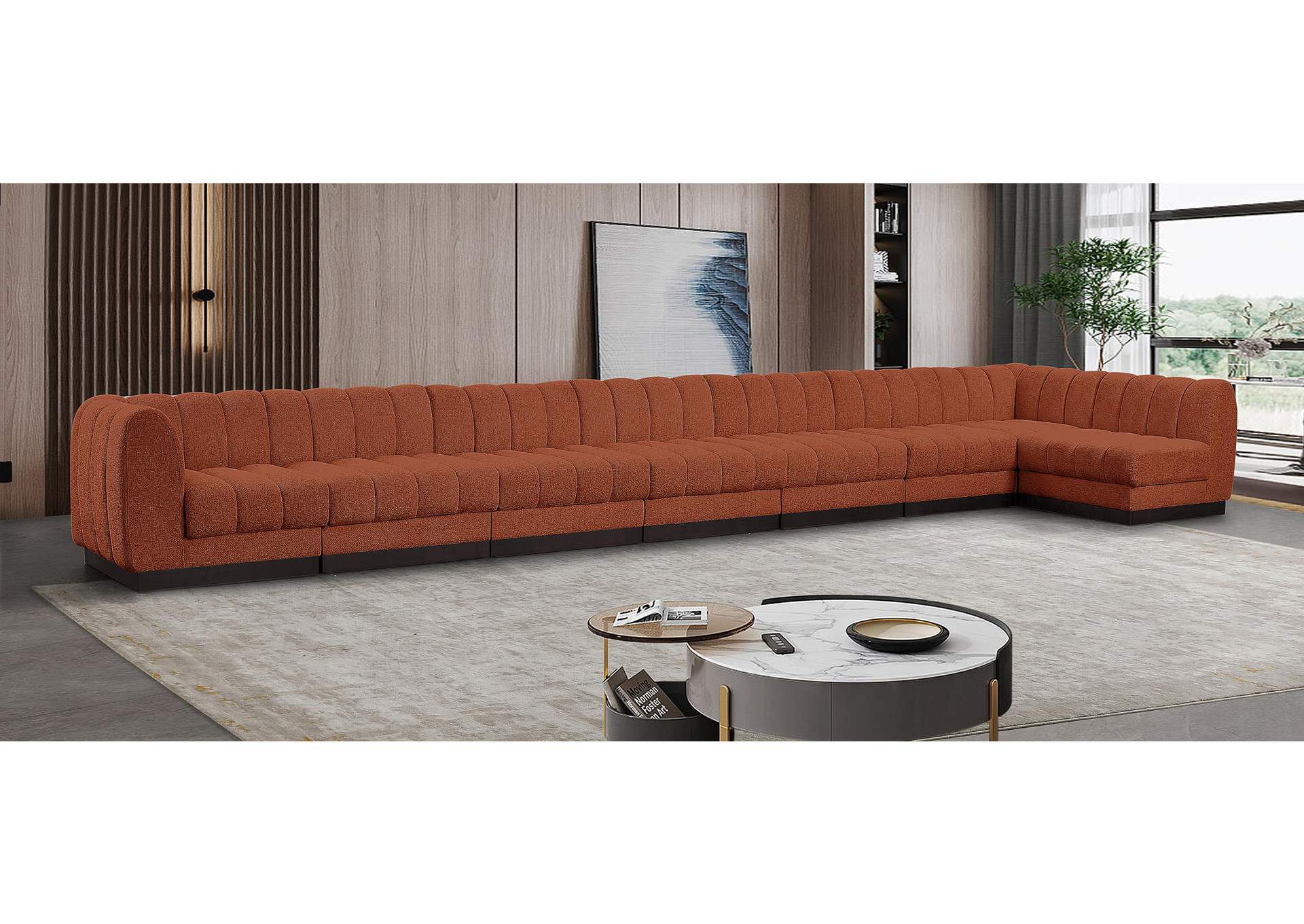 Quinn Cognac Chenille Fabric Modular Sectional,Meridian Furniture