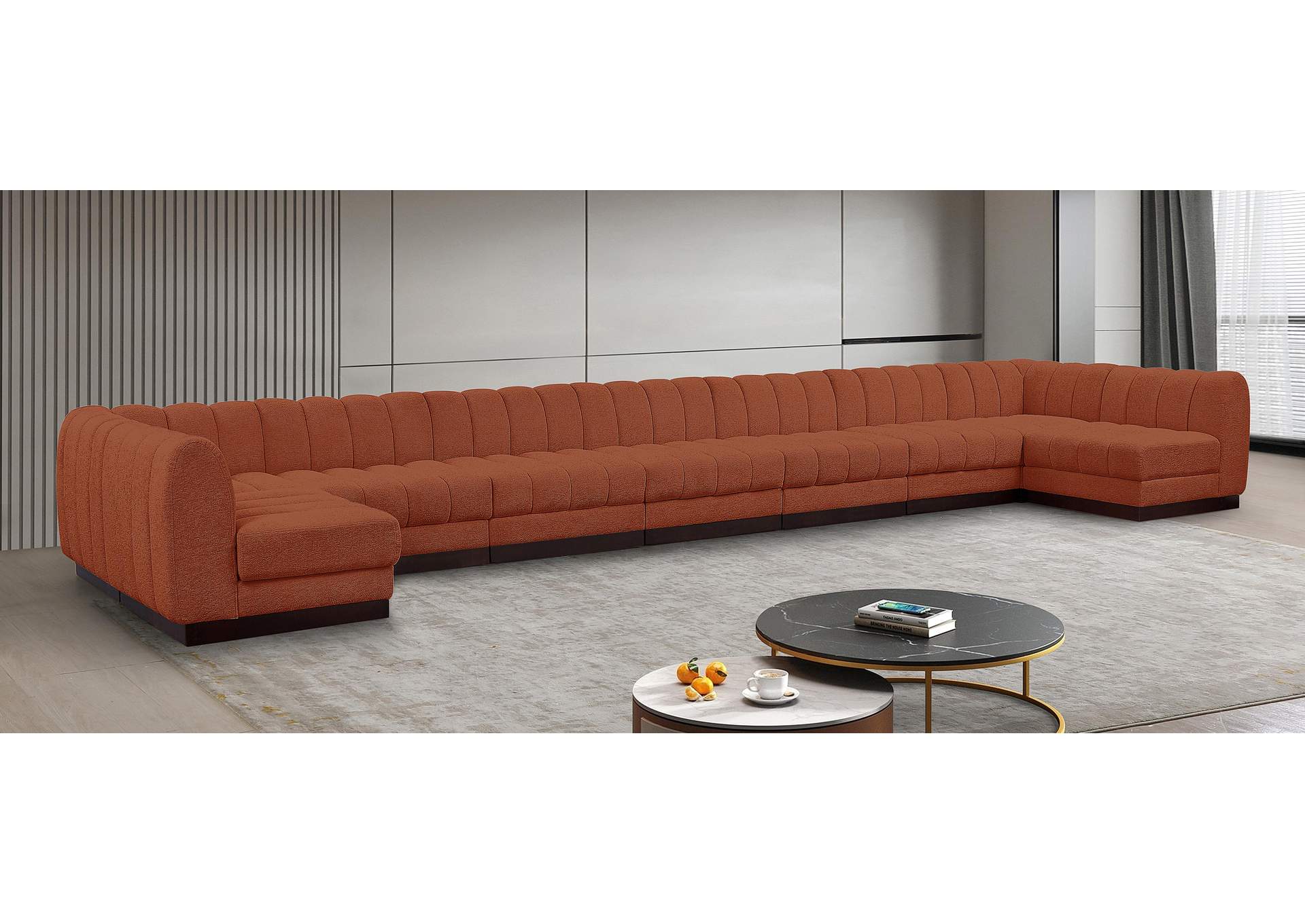 Quinn Cognac Chenille Fabric Modular Sectional,Meridian Furniture