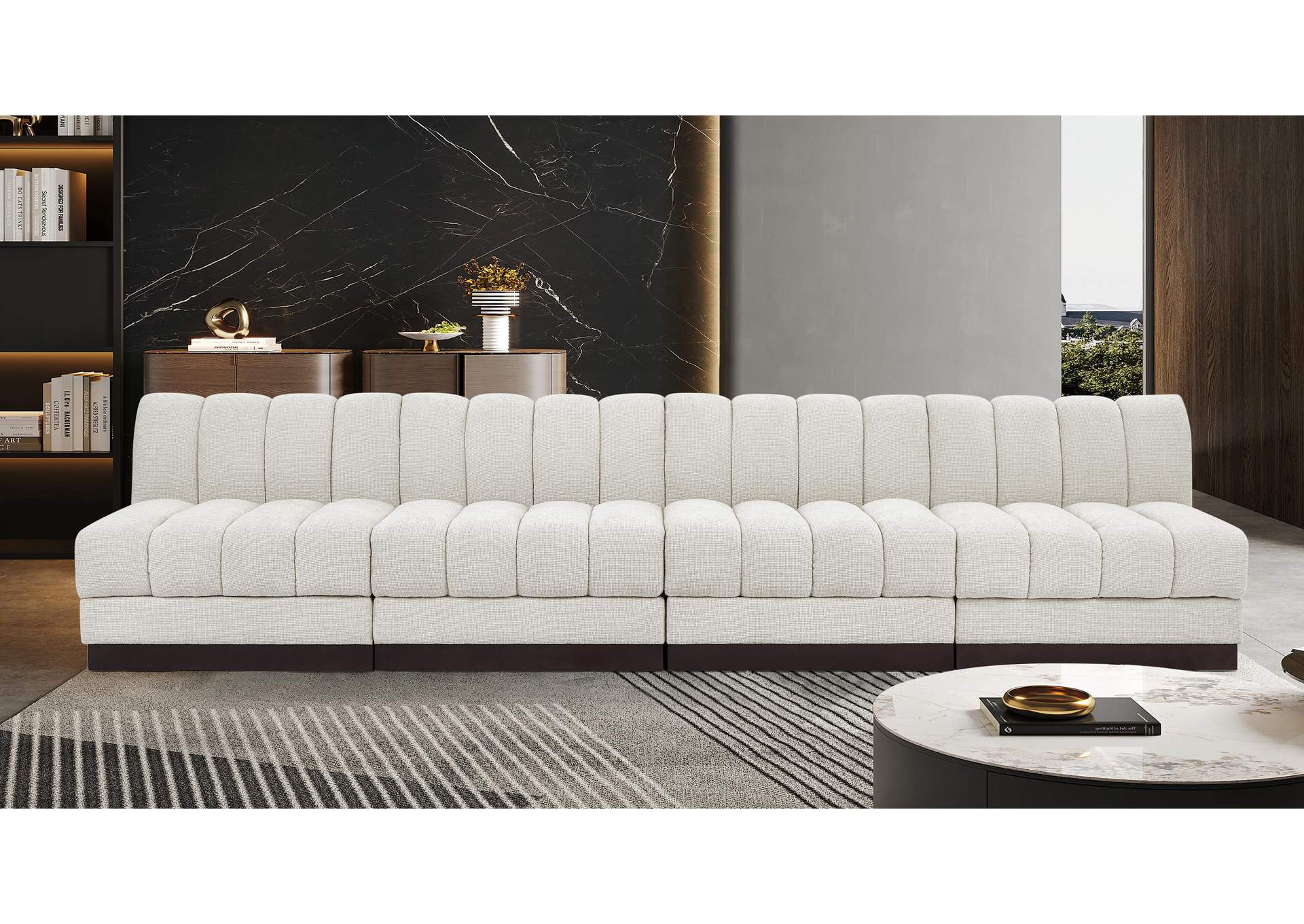 Quinn Cream Chenille Fabric Modular Sofa,Meridian Furniture