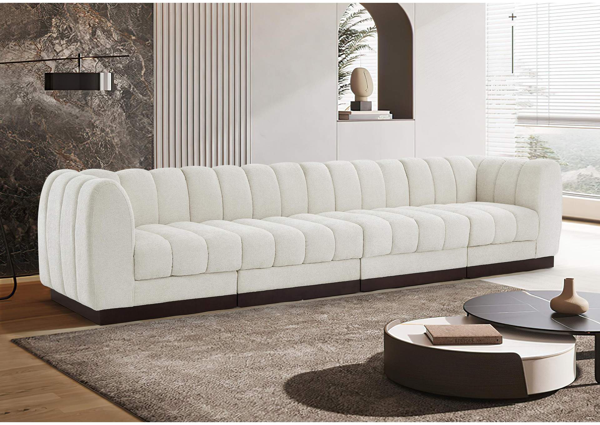 Quinn Cream Chenille Fabric Modular Sofa,Meridian Furniture