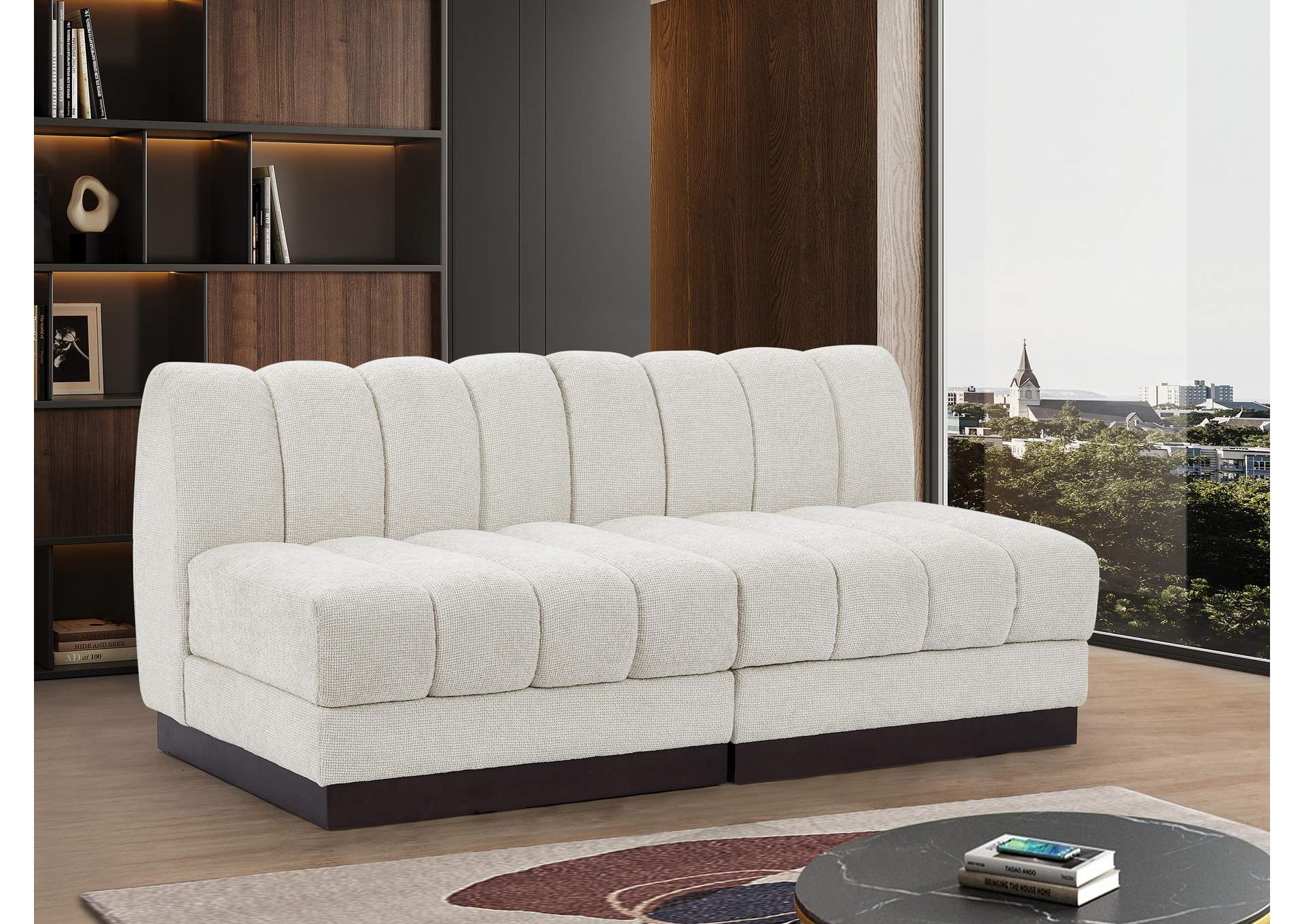 Quinn Cream Chenille Fabric Modular Sofa,Meridian Furniture