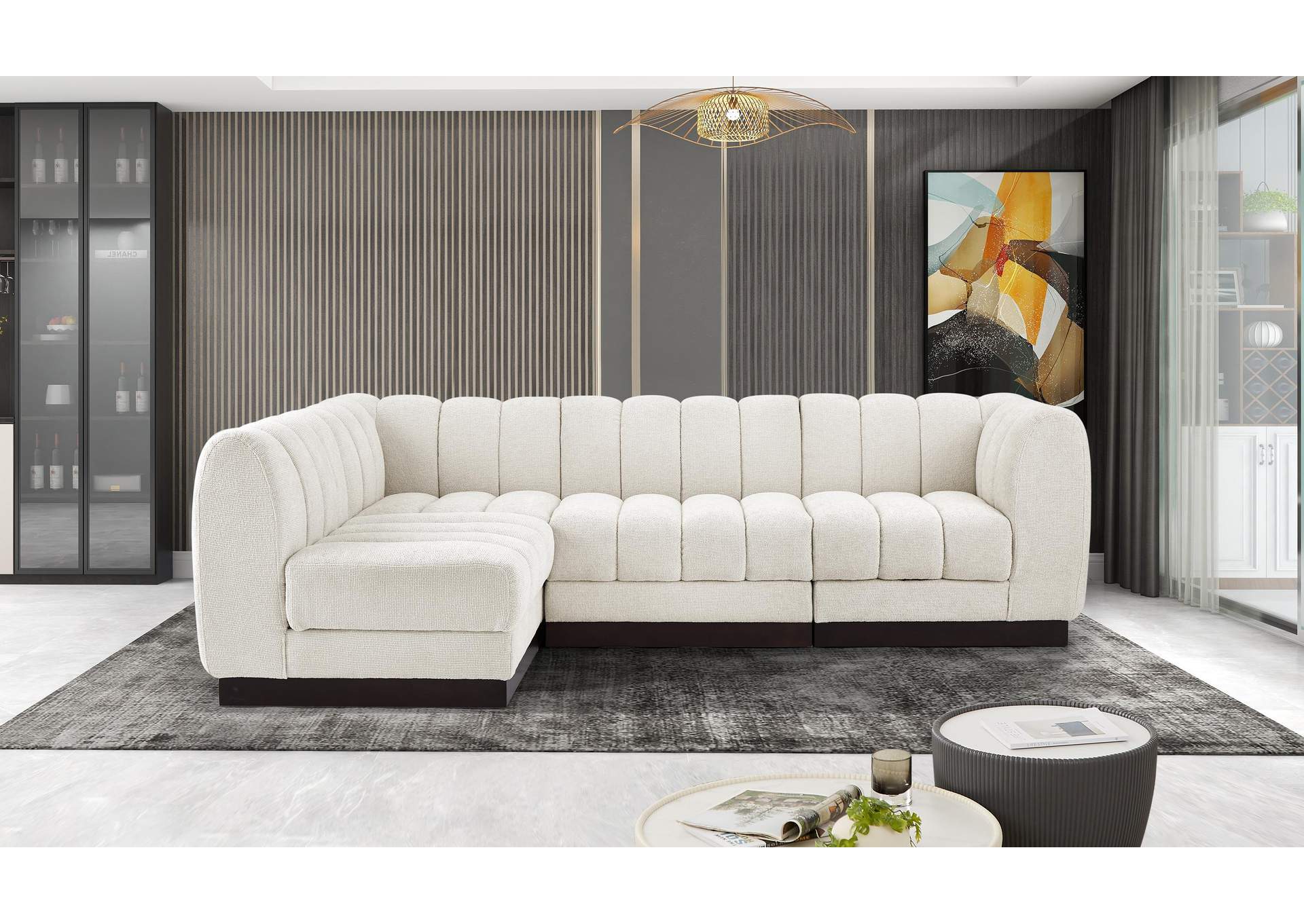 Quinn Cream Chenille Fabric Modular Sectional,Meridian Furniture