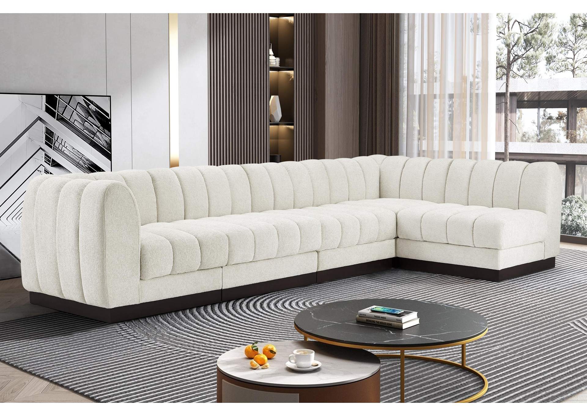 Quinn Cream Chenille Fabric Modular Sectional,Meridian Furniture