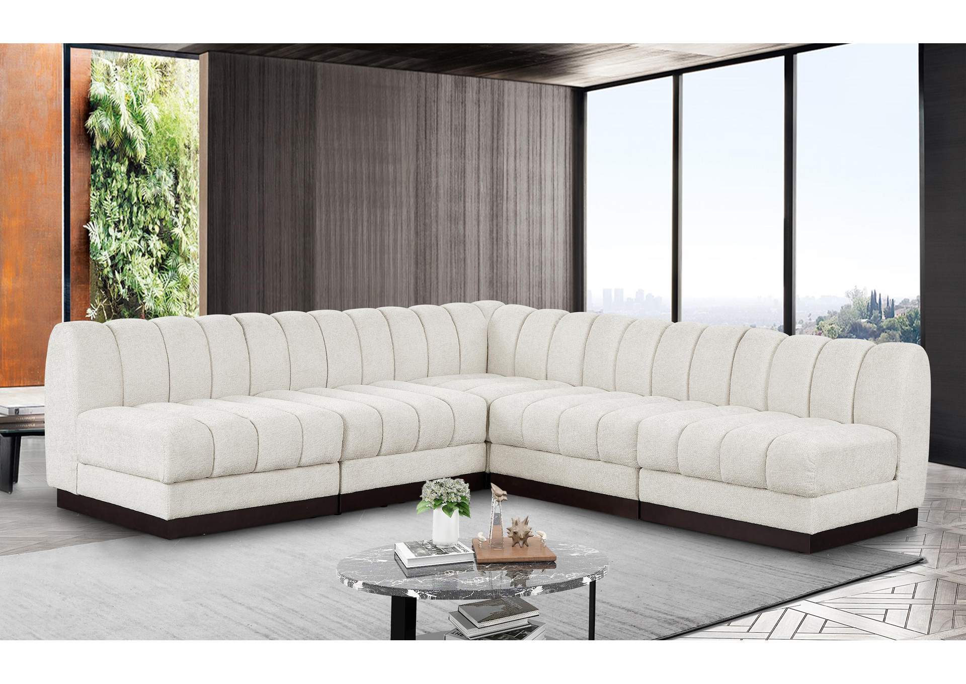 Quinn Cream Chenille Fabric Modular Sectional,Meridian Furniture