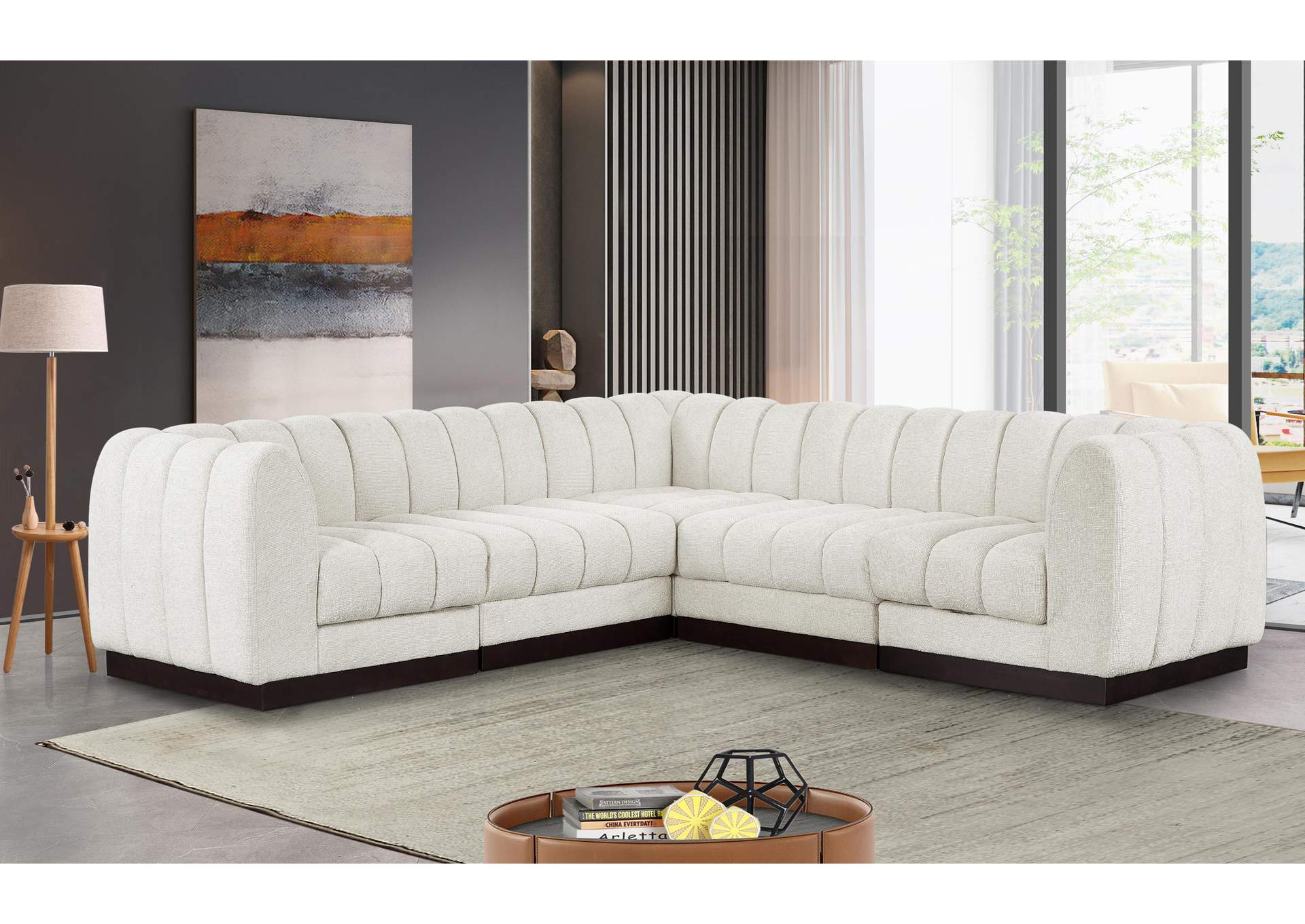 Quinn Cream Chenille Fabric Modular Sectional,Meridian Furniture