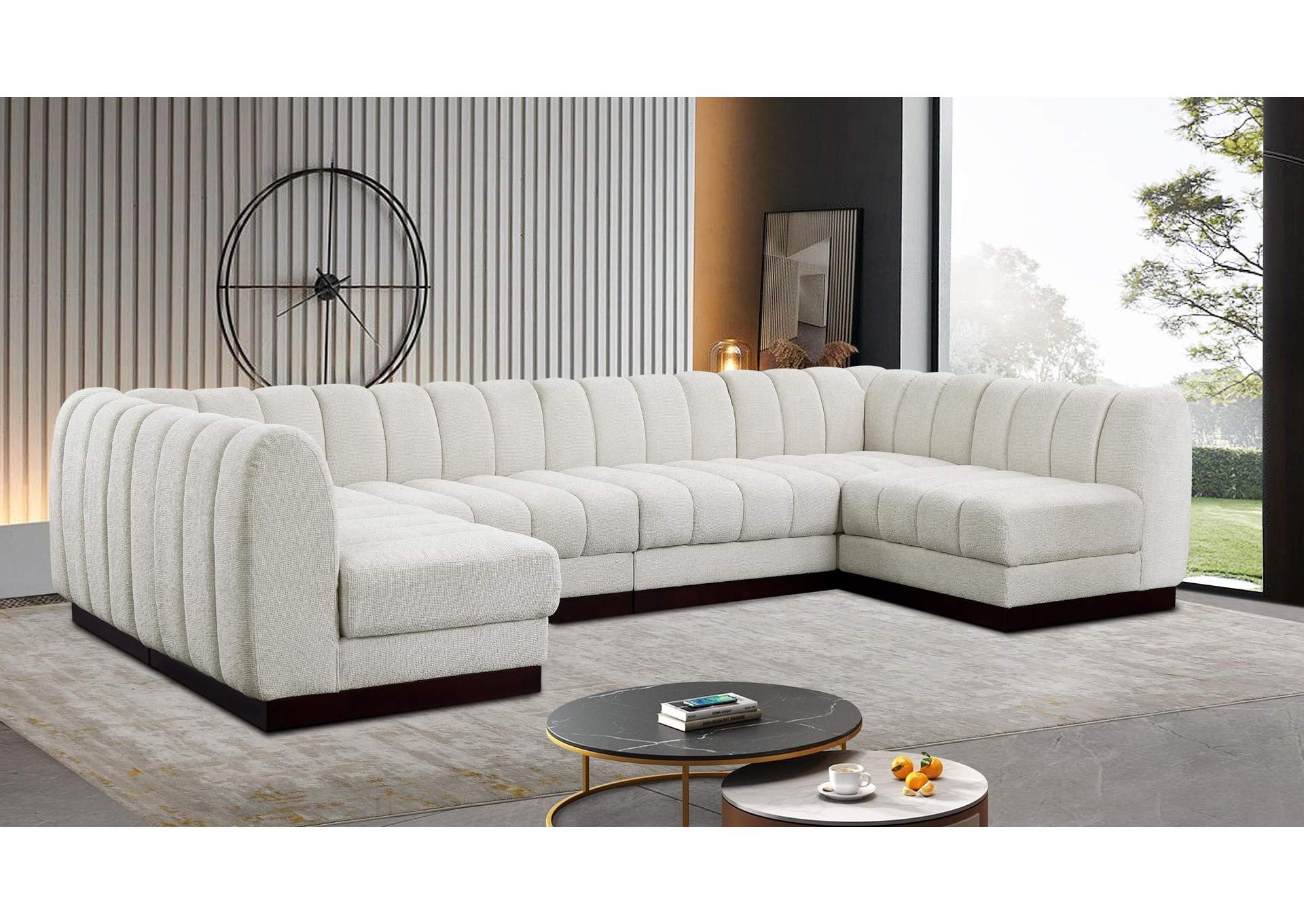 Quinn Cream Chenille Fabric Modular Sectional,Meridian Furniture