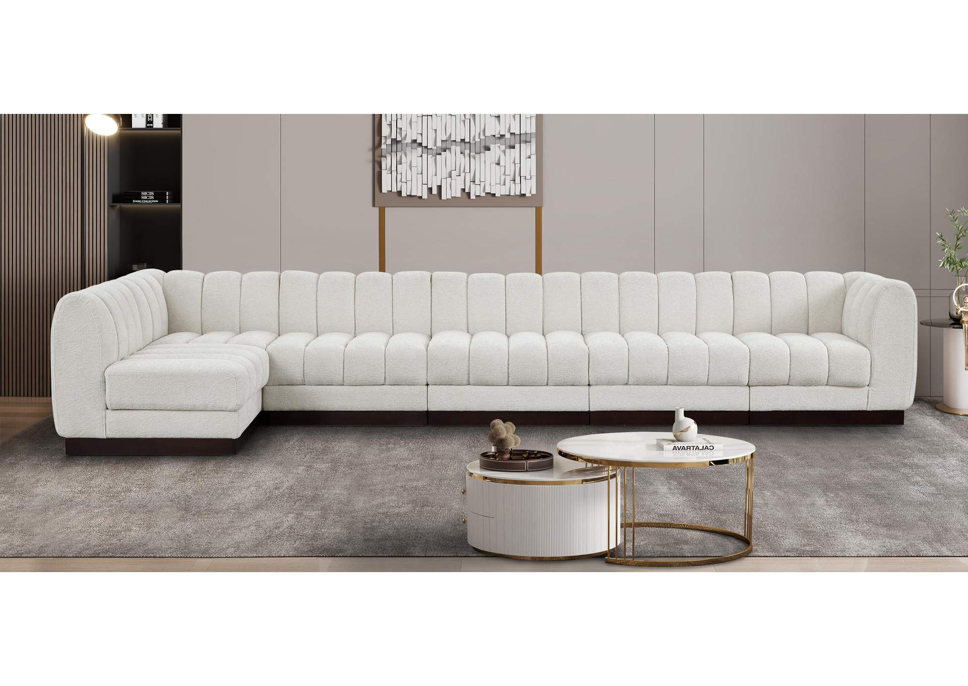 Quinn Cream Chenille Fabric Modular Sectional,Meridian Furniture