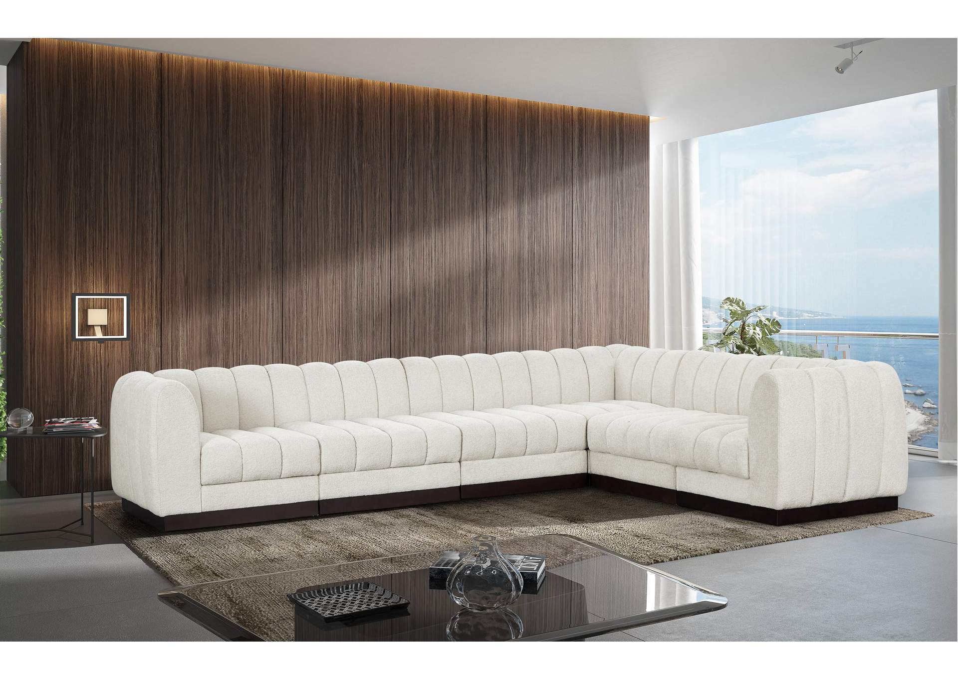 Quinn Cream Chenille Fabric Modular Sectional,Meridian Furniture