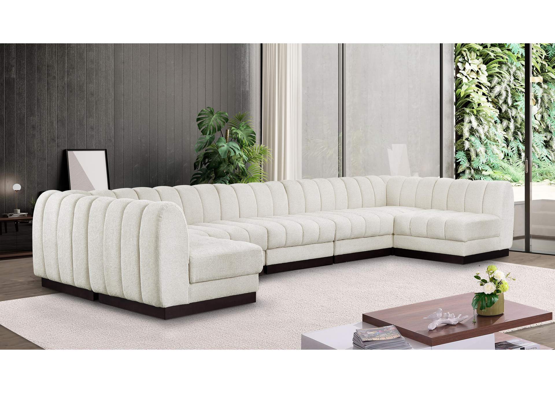 Quinn Cream Chenille Fabric Modular Sectional,Meridian Furniture