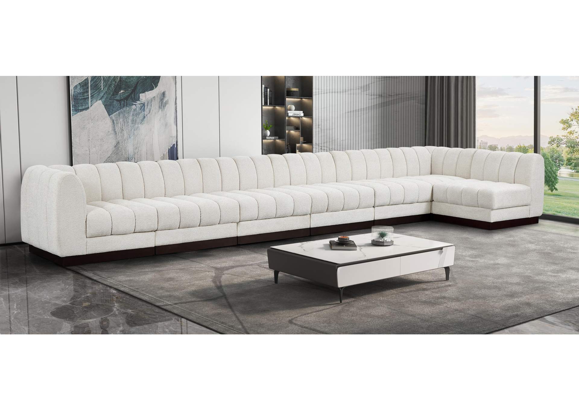 Quinn Cream Chenille Fabric Modular Sectional,Meridian Furniture