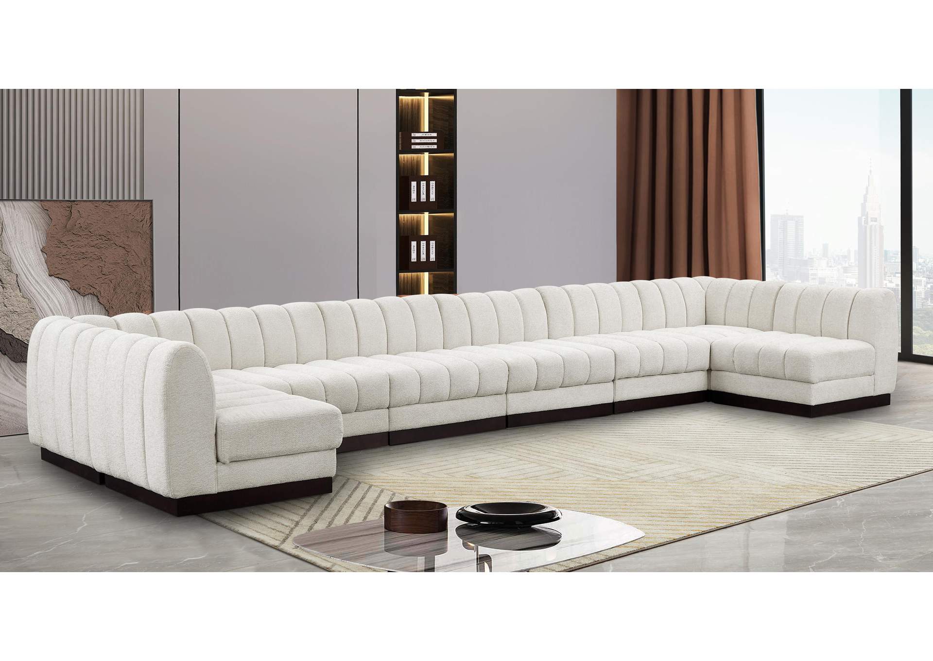 Quinn Cream Chenille Fabric Modular Sectional,Meridian Furniture