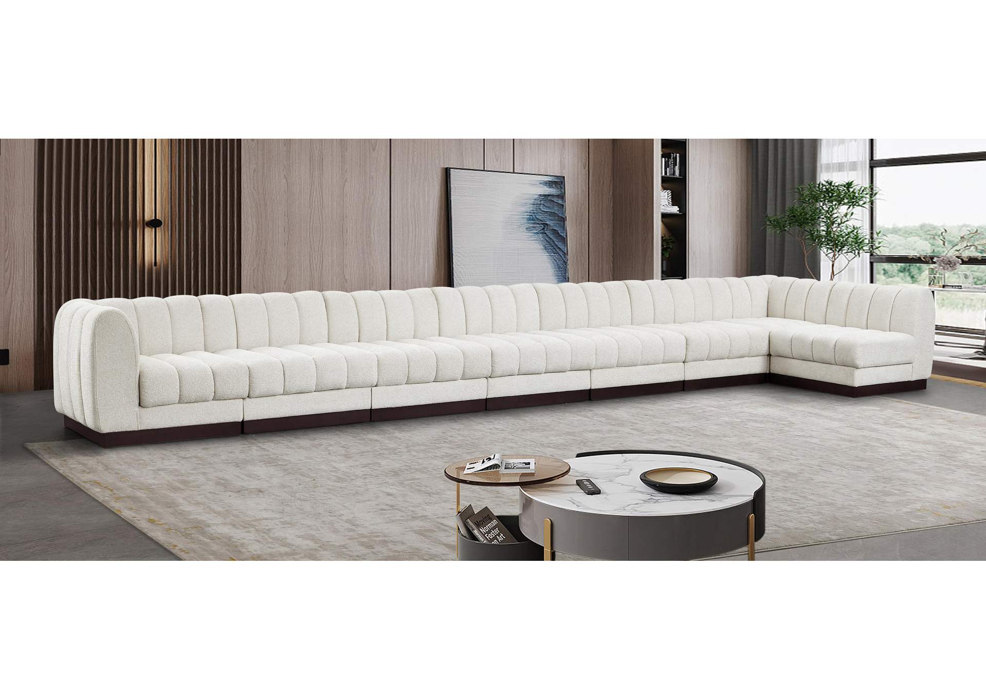 Quinn Cream Chenille Fabric Modular Sectional,Meridian Furniture