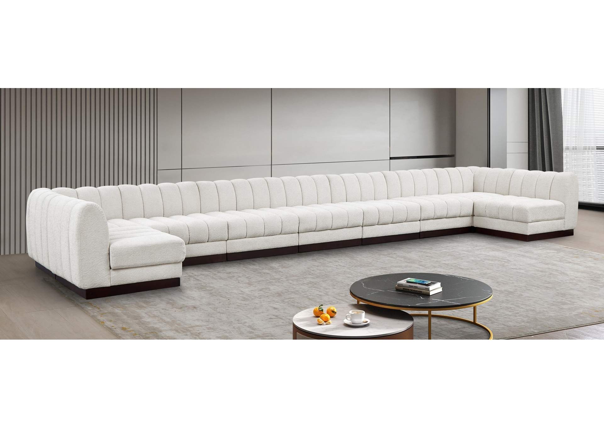 Quinn Cream Chenille Fabric Modular Sectional,Meridian Furniture