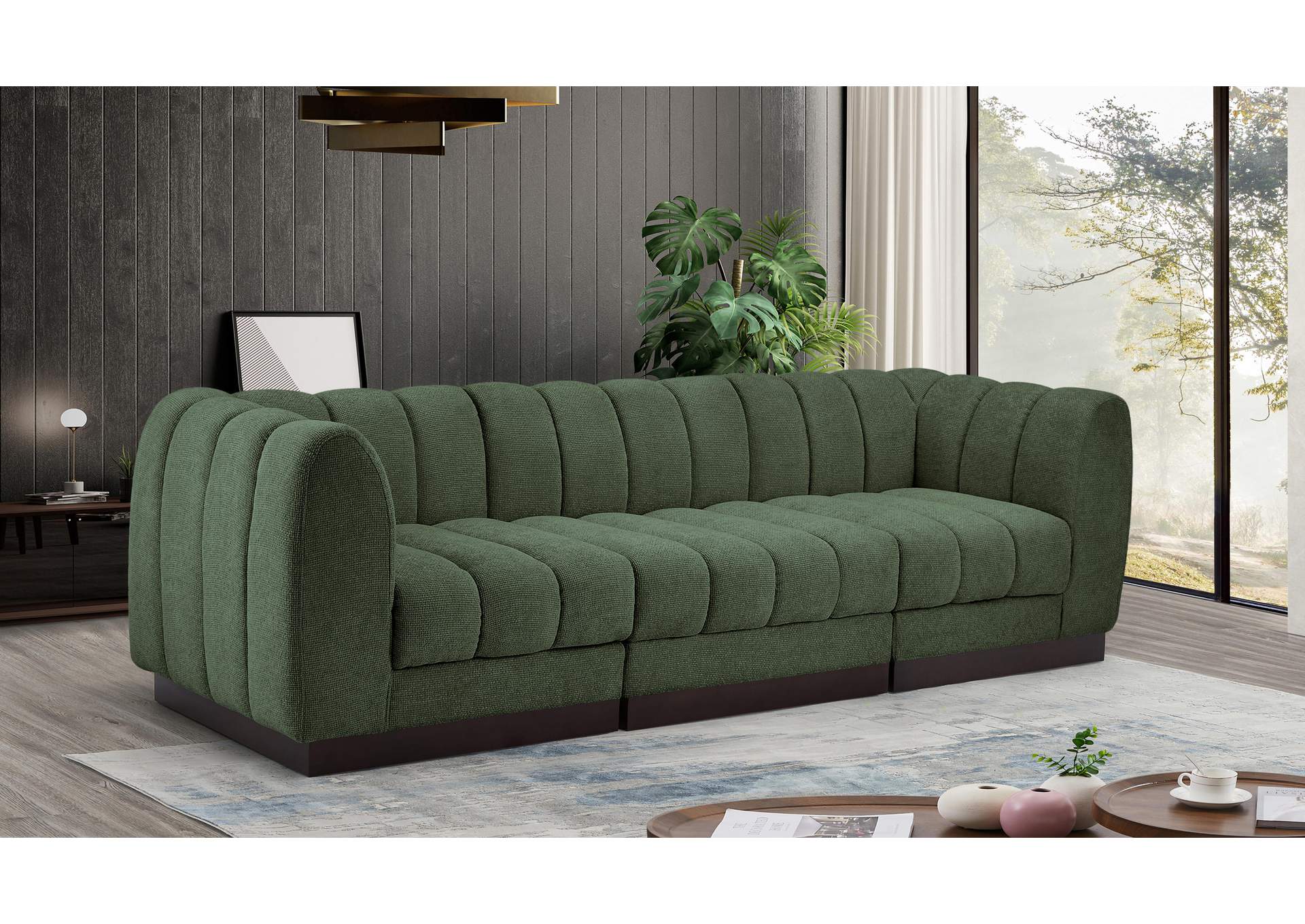 Quinn Green Chenille Fabric Modular Sofa,Meridian Furniture