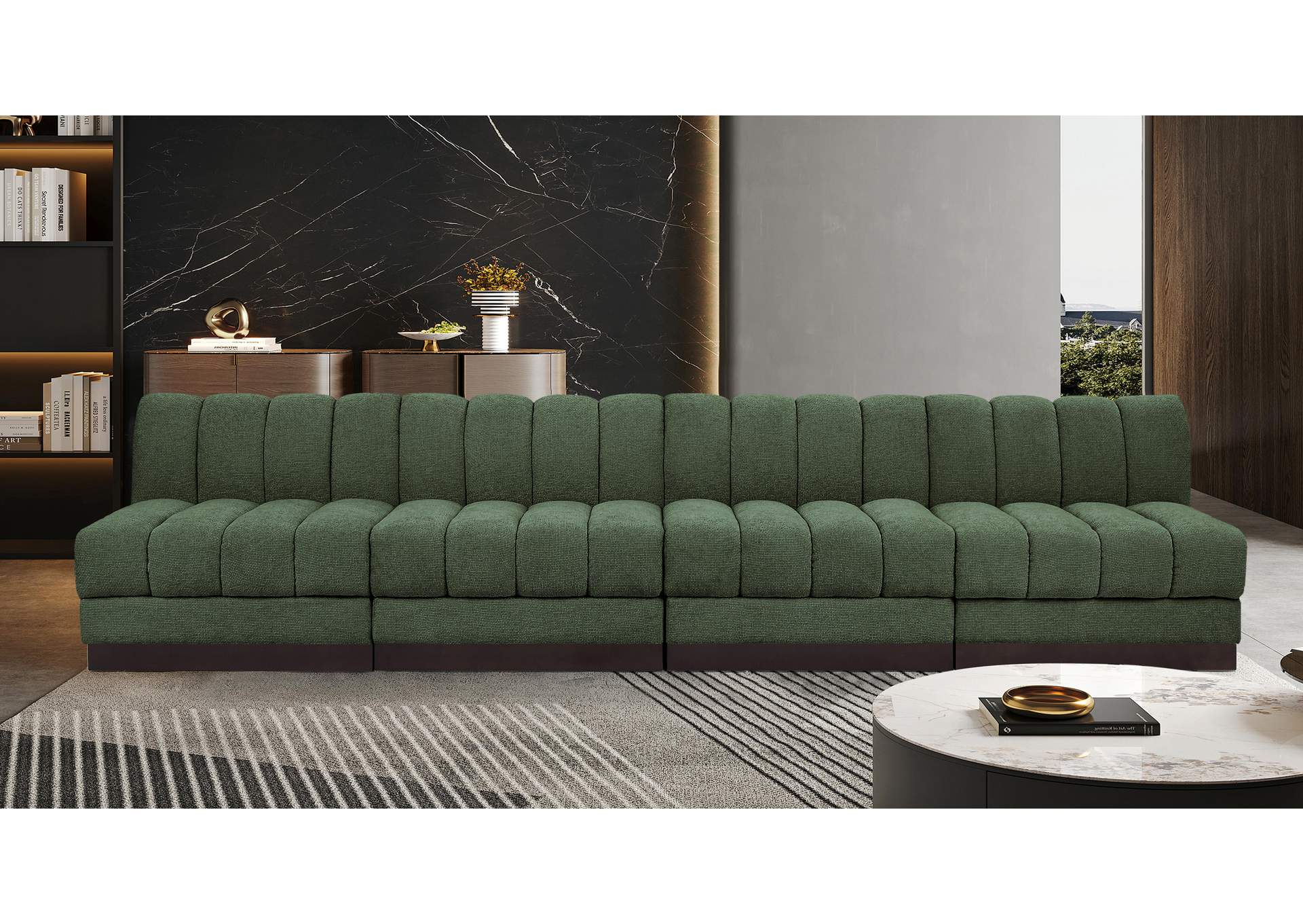 Quinn Green Chenille Fabric Modular Sofa,Meridian Furniture