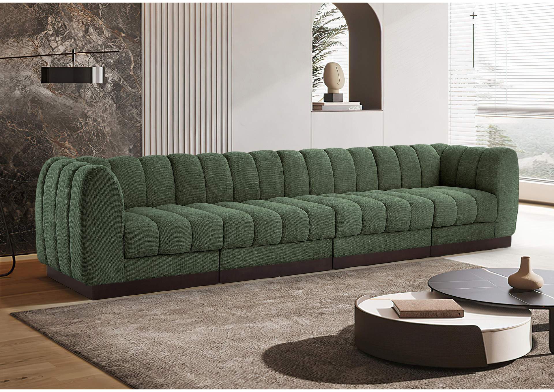 Quinn Green Chenille Fabric Modular Sofa,Meridian Furniture