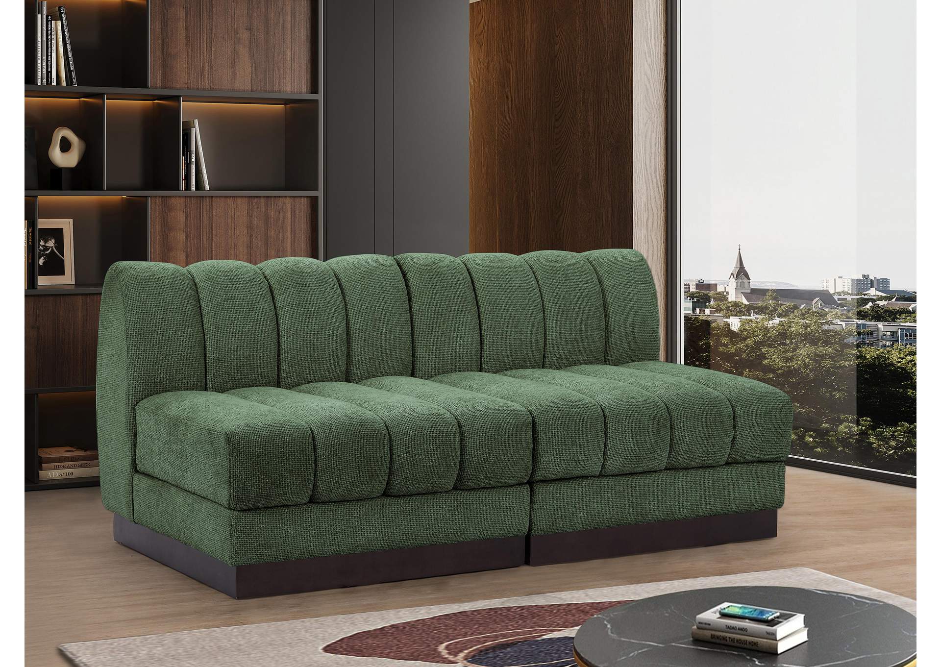 Quinn Green Chenille Fabric Modular Sofa,Meridian Furniture