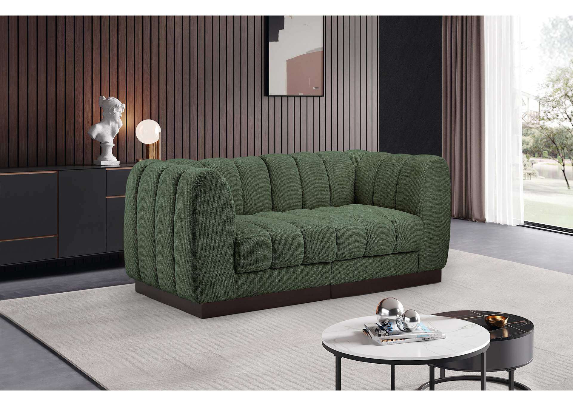 Quinn Green Chenille Fabric Modular Sofa,Meridian Furniture