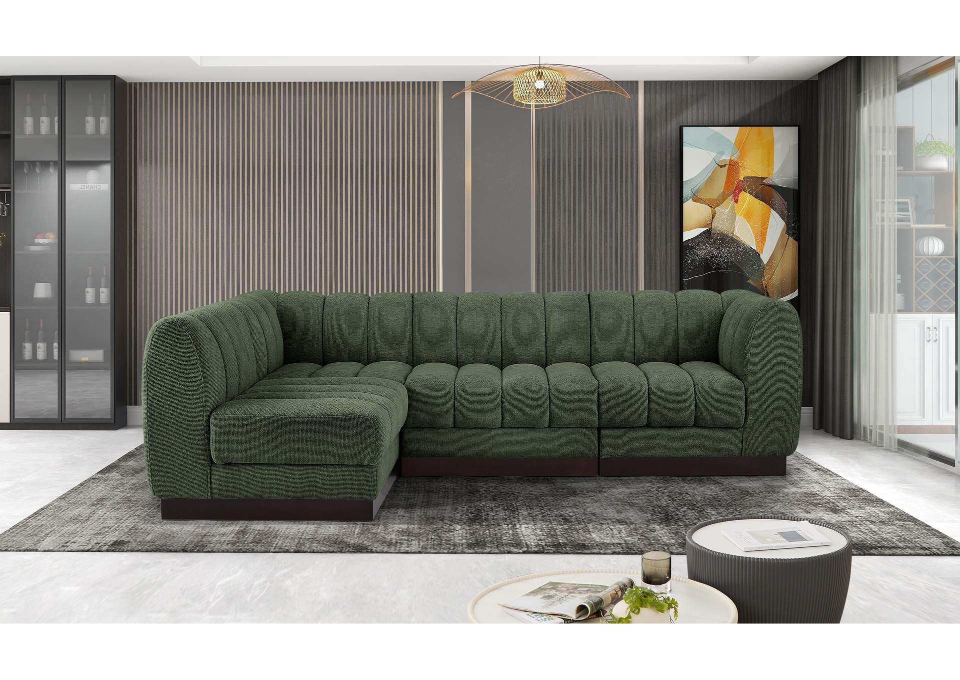 Quinn Green Chenille Fabric Modular Sectional,Meridian Furniture