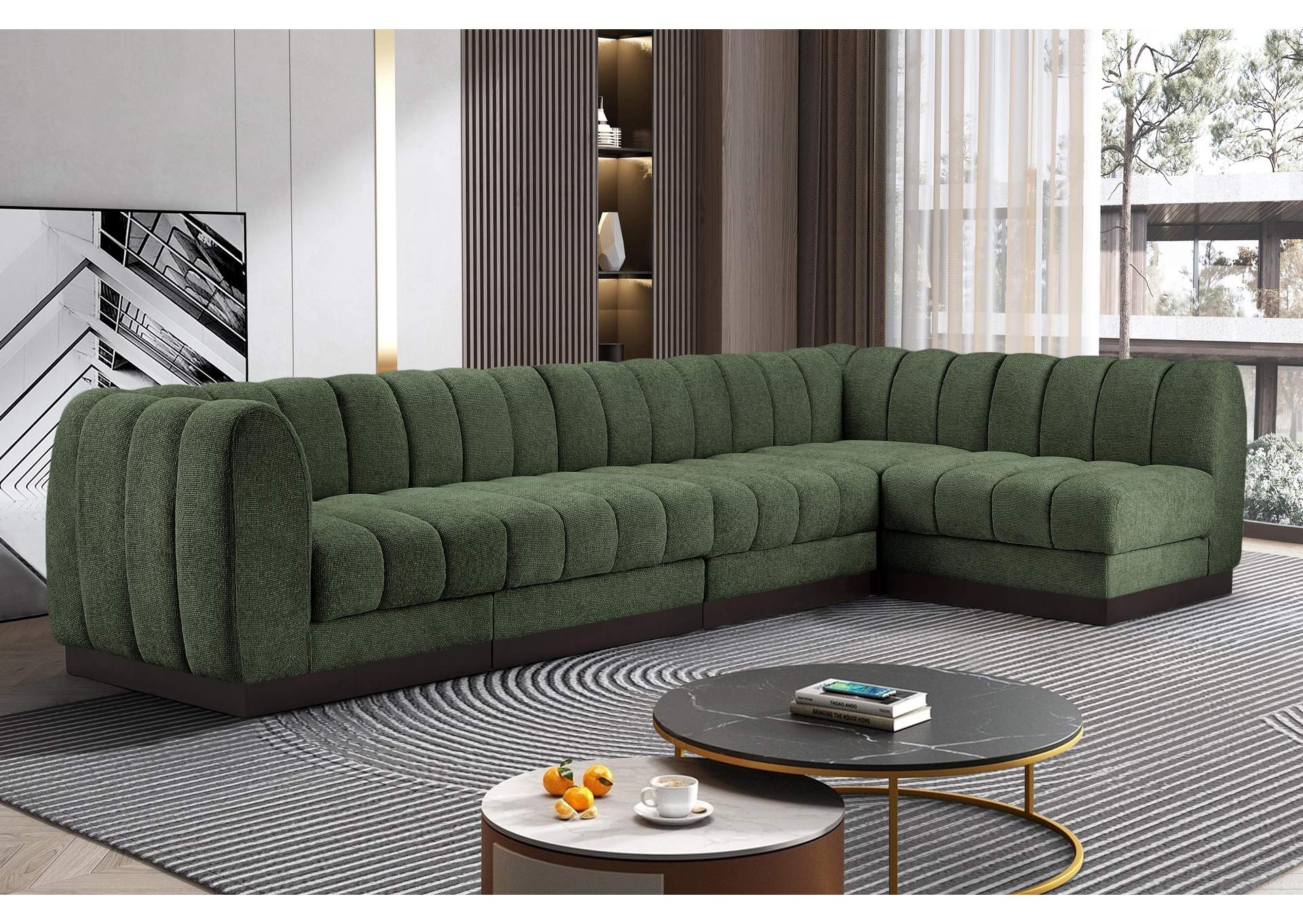 Quinn Green Chenille Fabric Modular Sectional,Meridian Furniture