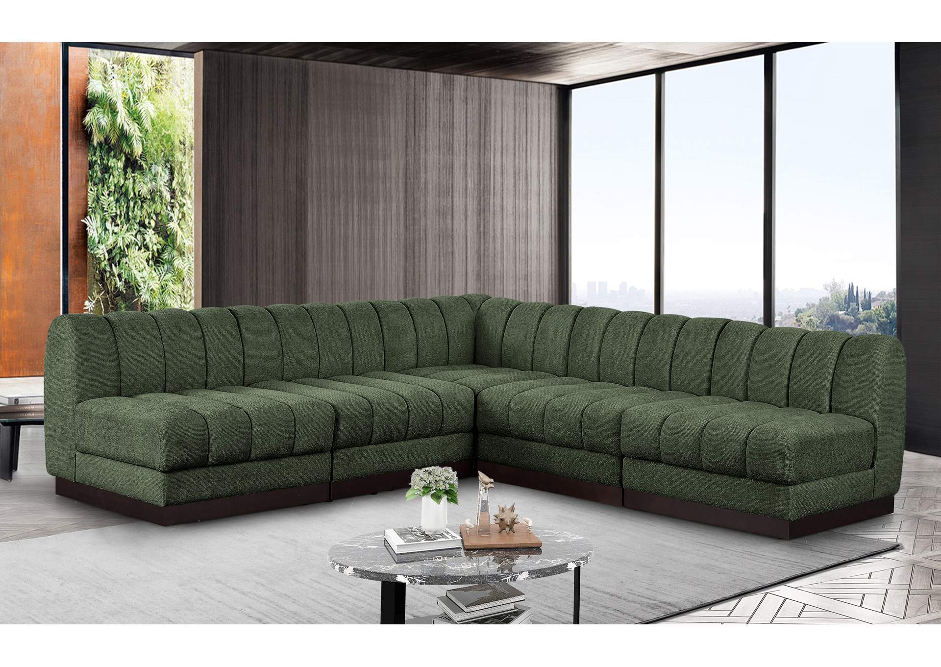 Quinn Green Chenille Fabric Modular Sectional,Meridian Furniture