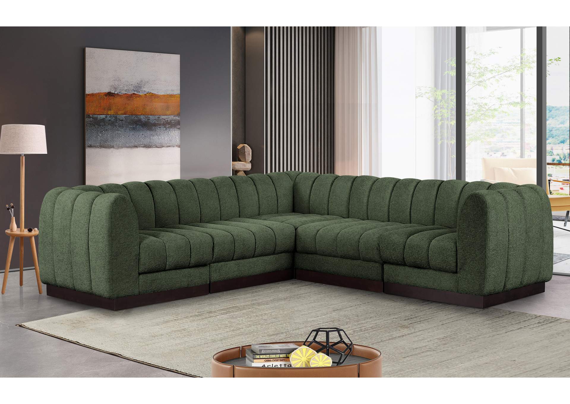 Quinn Green Chenille Fabric Modular Sectional,Meridian Furniture