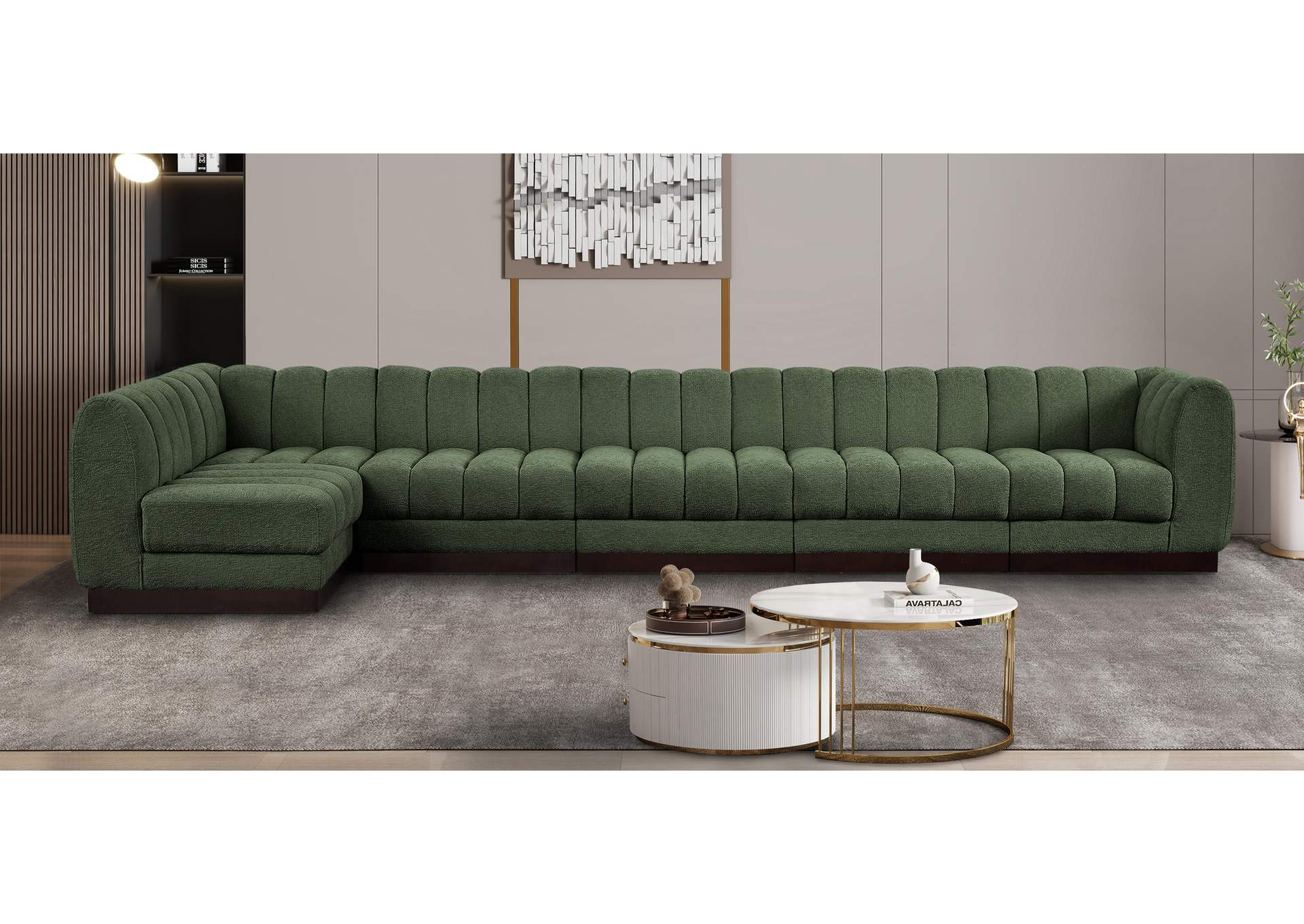 Quinn Green Chenille Fabric Modular Sectional,Meridian Furniture