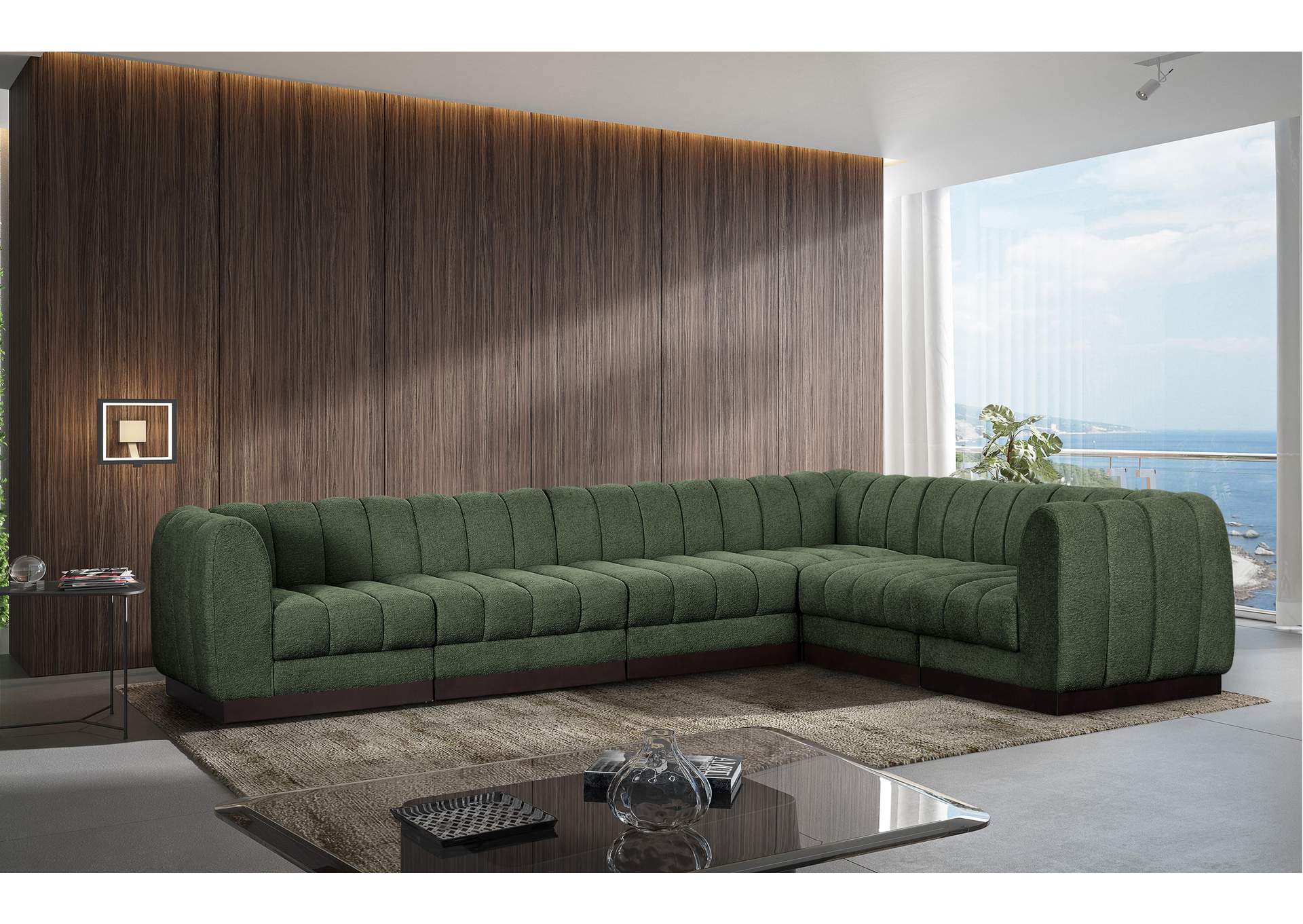 Quinn Green Chenille Fabric Modular Sectional,Meridian Furniture