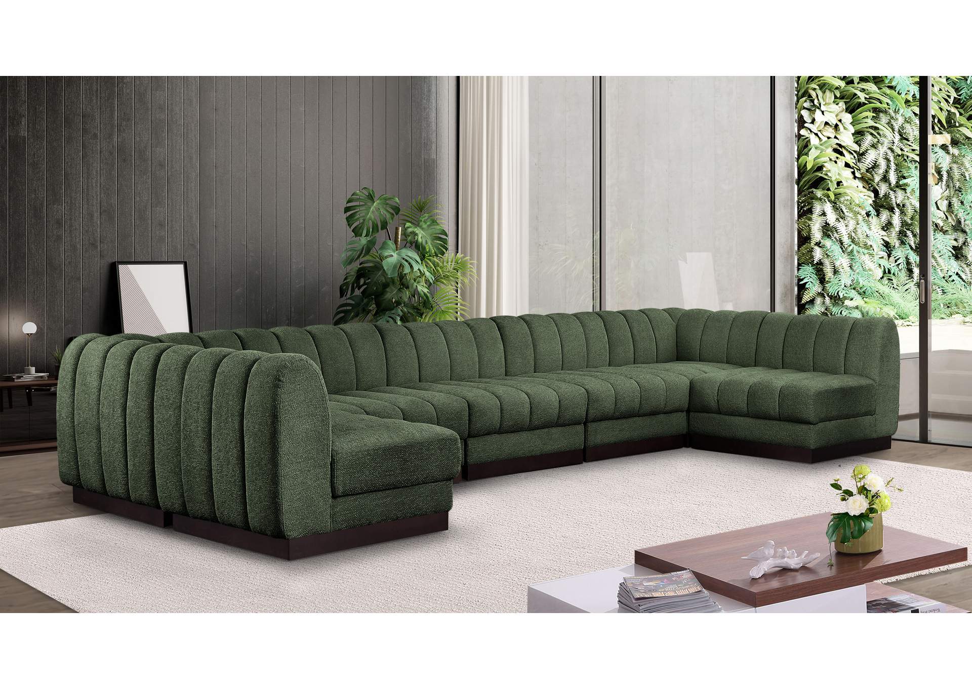 Quinn Green Chenille Fabric Modular Sectional,Meridian Furniture