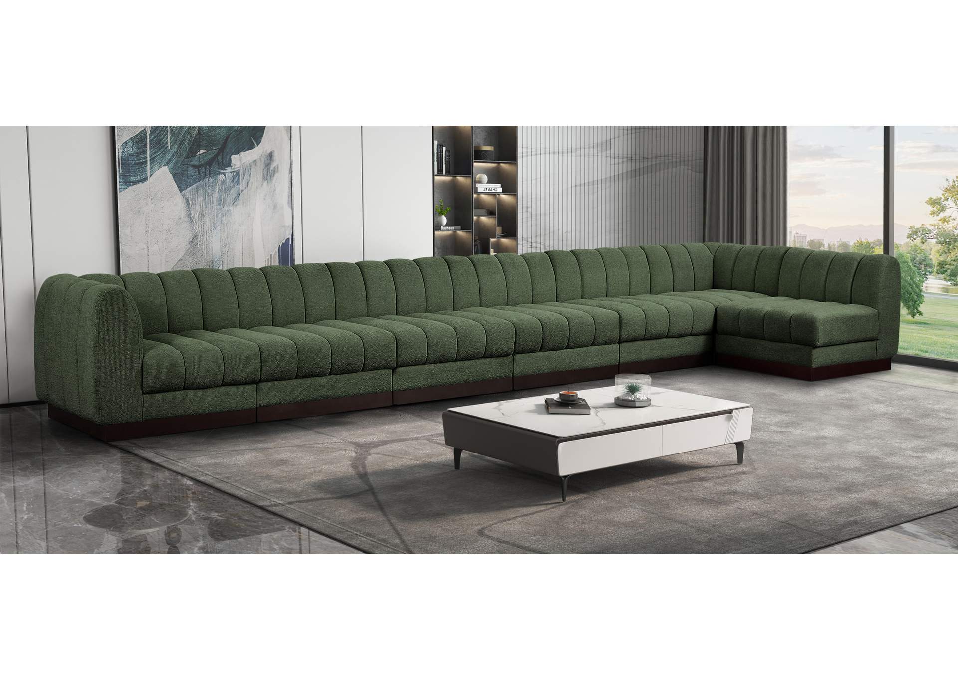 Quinn Green Chenille Fabric Modular Sectional,Meridian Furniture