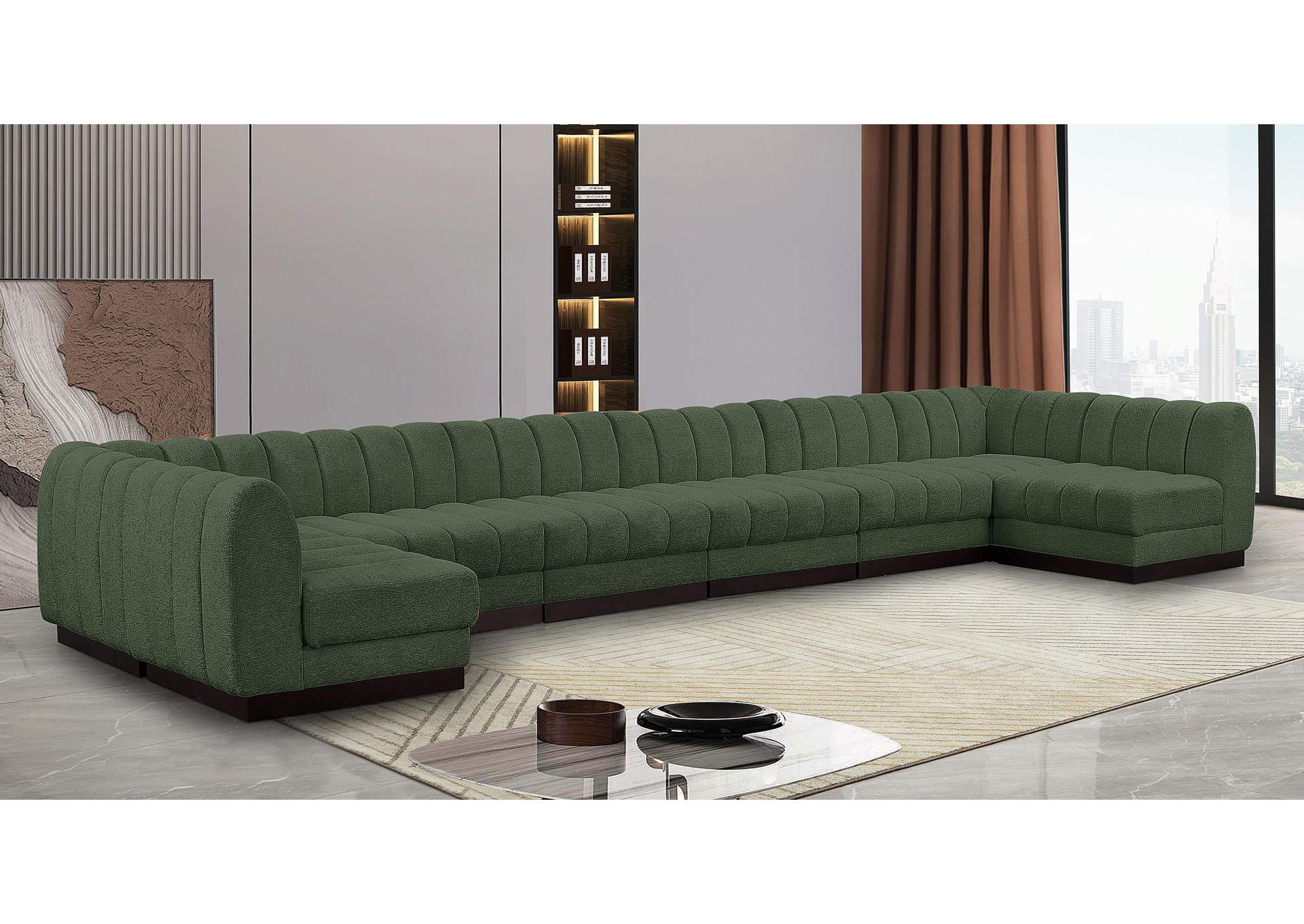 Quinn Green Chenille Fabric Modular Sectional,Meridian Furniture