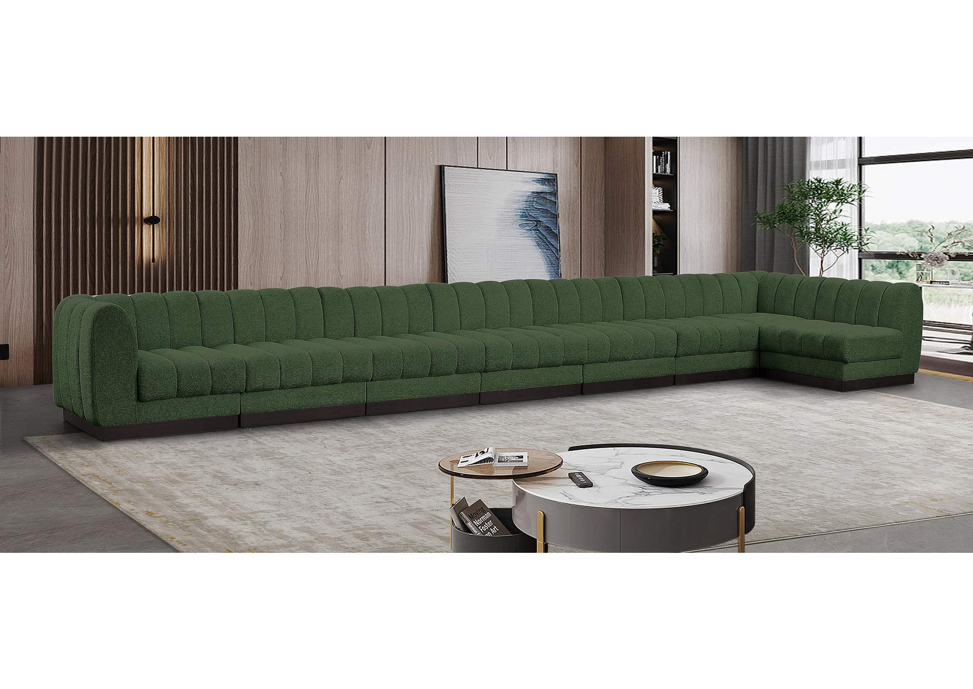 Quinn Green Chenille Fabric Modular Sectional,Meridian Furniture