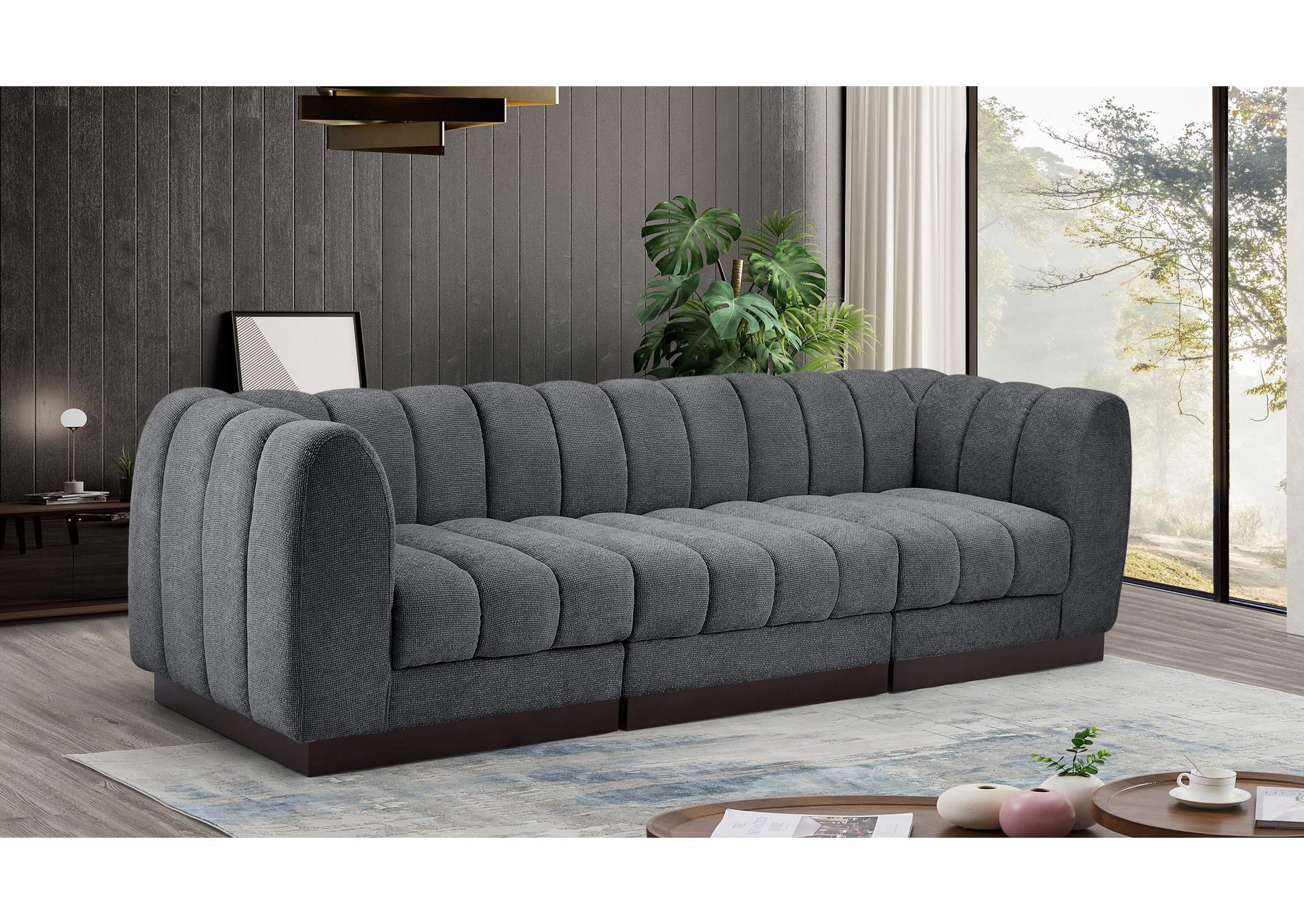 Quinn Grey Chenille Fabric Modular Sofa,Meridian Furniture