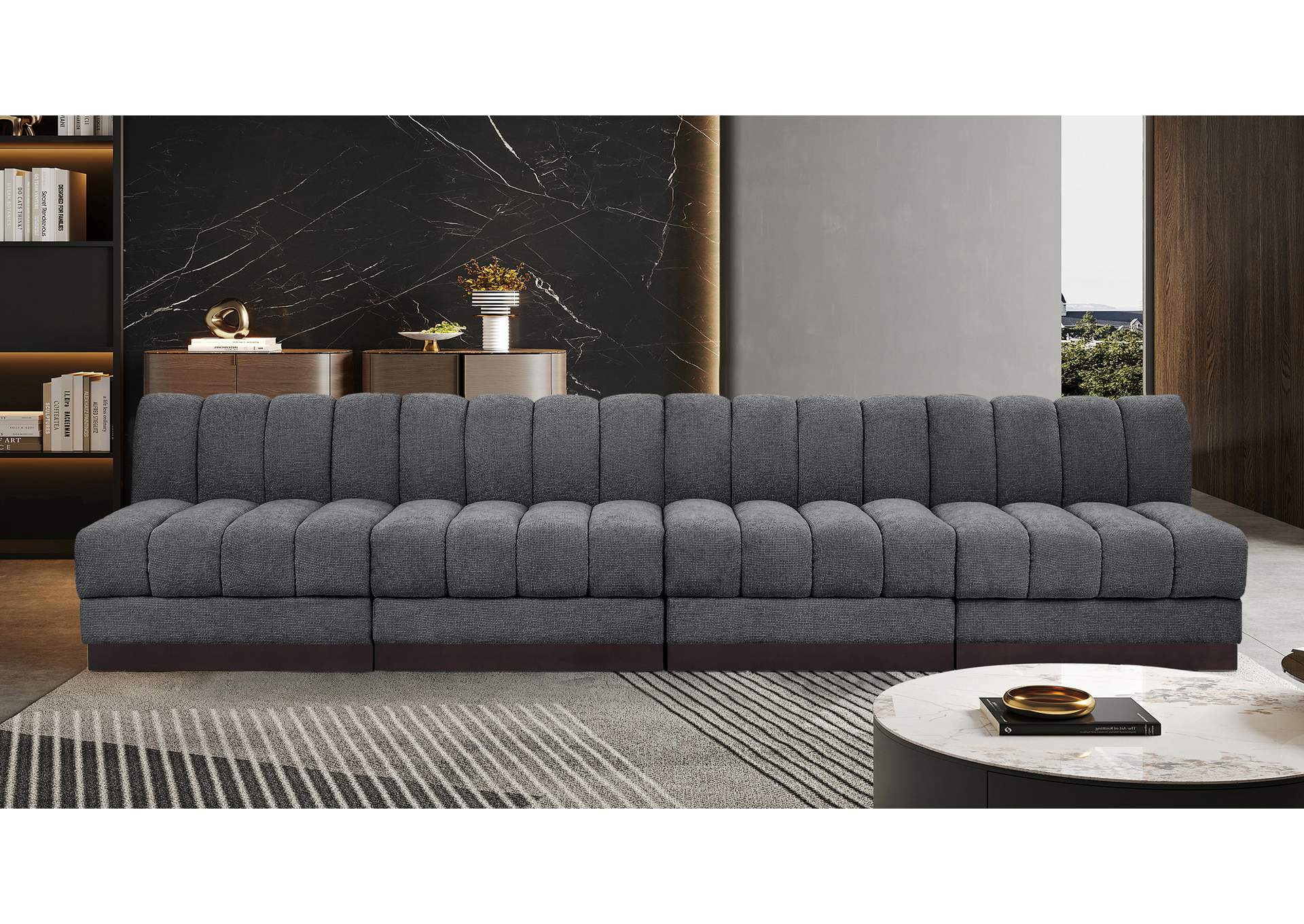 Quinn Grey Chenille Fabric Modular Sofa,Meridian Furniture