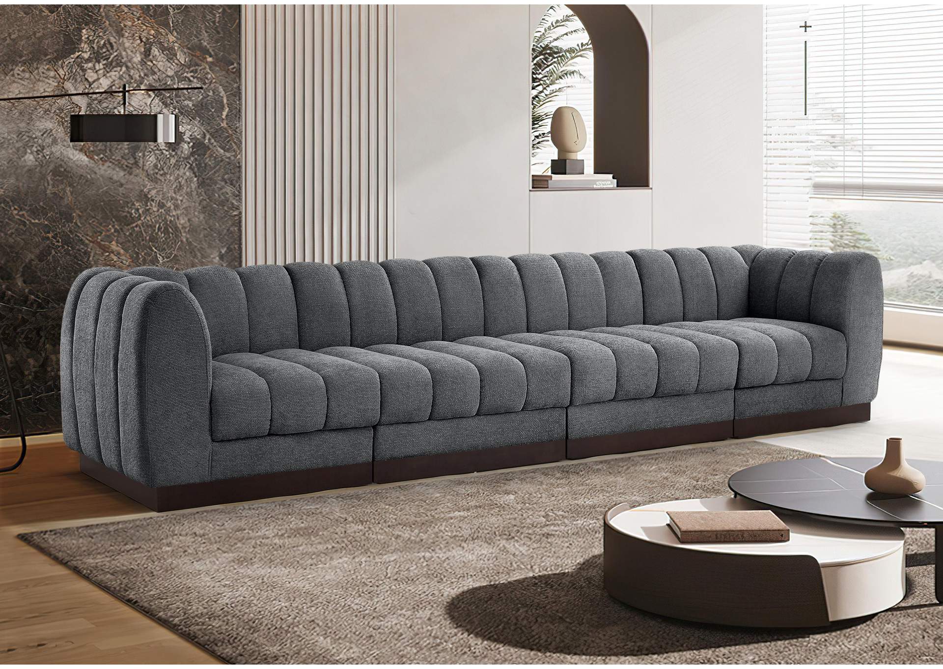 Quinn Grey Chenille Fabric Modular Sofa,Meridian Furniture