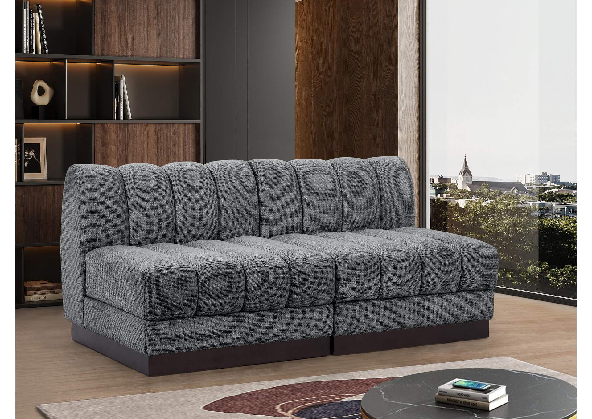 Quinn Grey Chenille Fabric Modular Sofa,Meridian Furniture