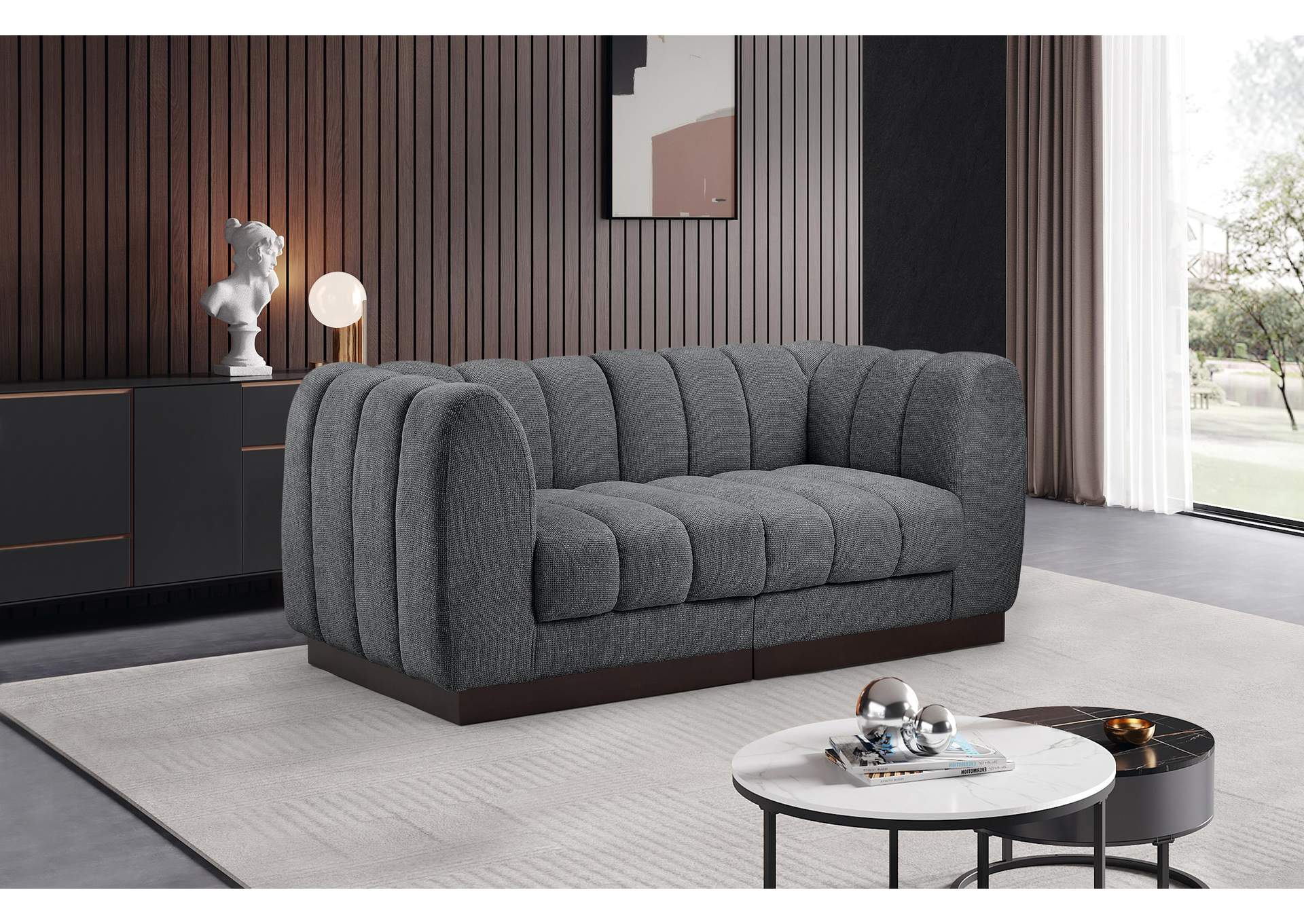 Quinn Grey Chenille Fabric Modular Sofa,Meridian Furniture