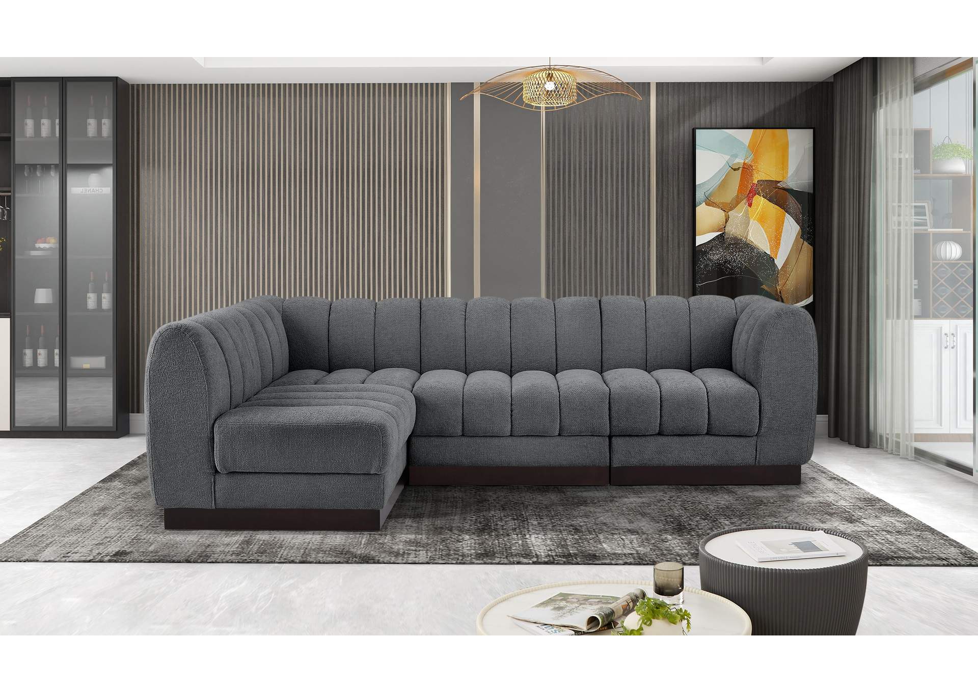 Quinn Grey Chenille Fabric Modular Sectional,Meridian Furniture