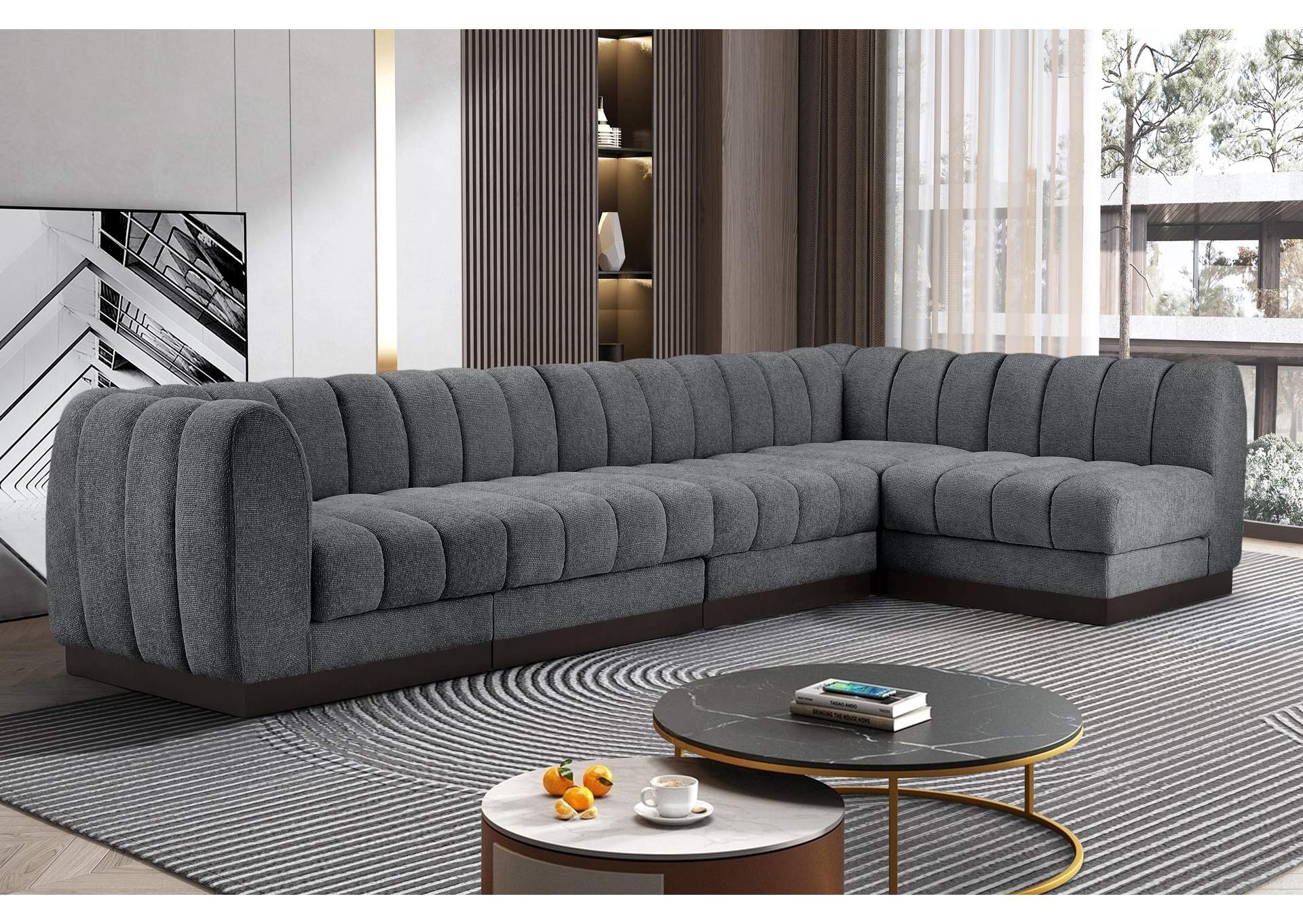 Quinn Grey Chenille Fabric Modular Sectional,Meridian Furniture