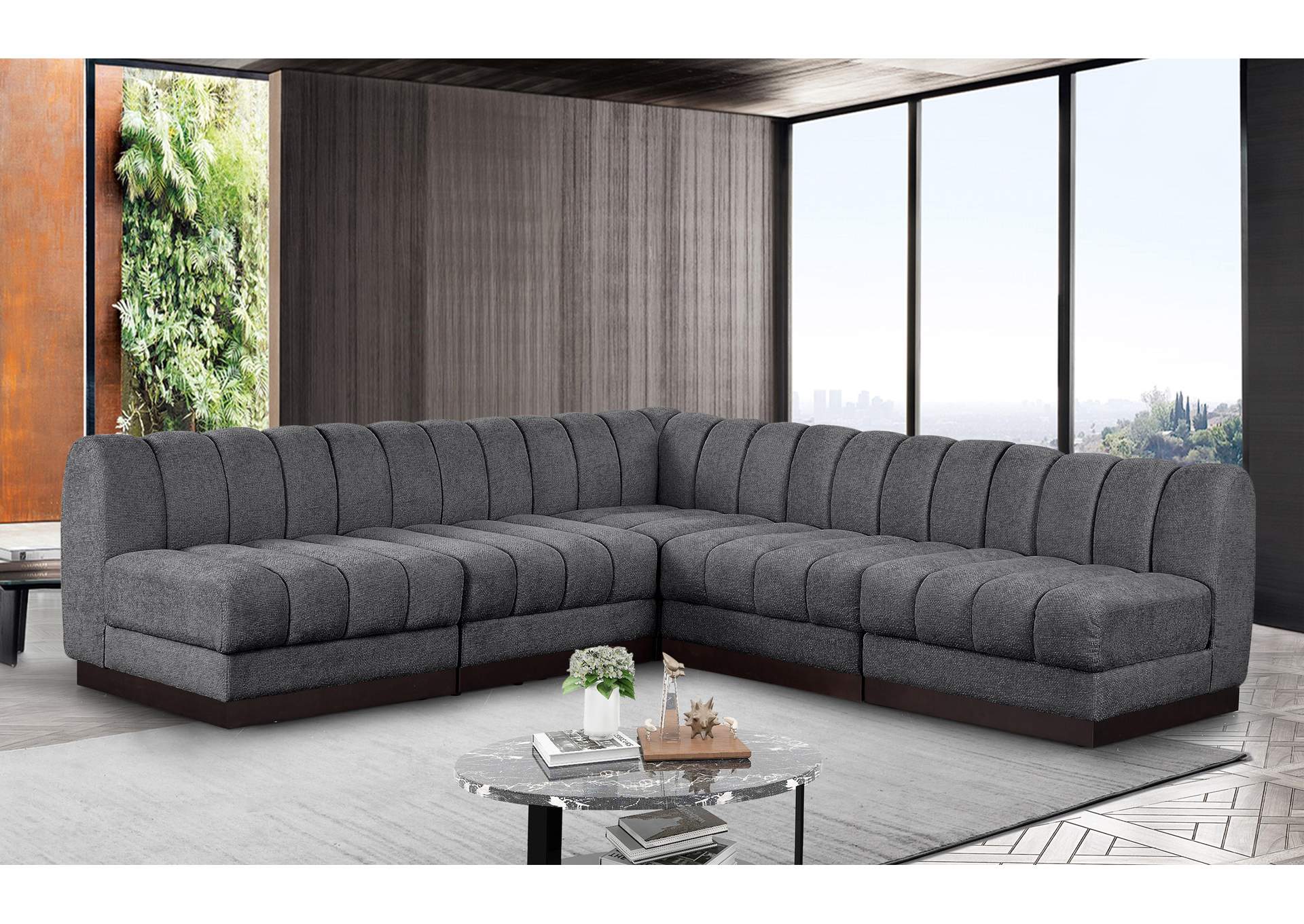 Quinn Grey Chenille Fabric Modular Sectional,Meridian Furniture