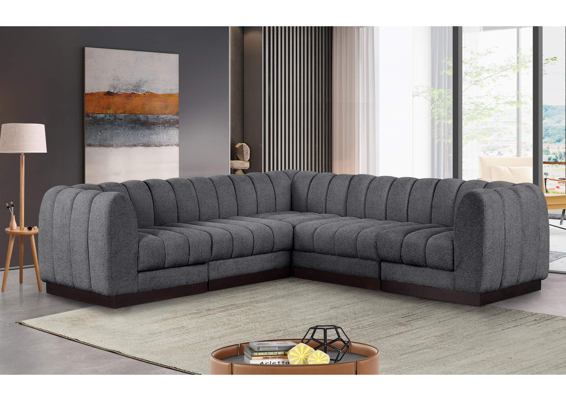 Quinn Grey Chenille Fabric Modular Sectional,Meridian Furniture